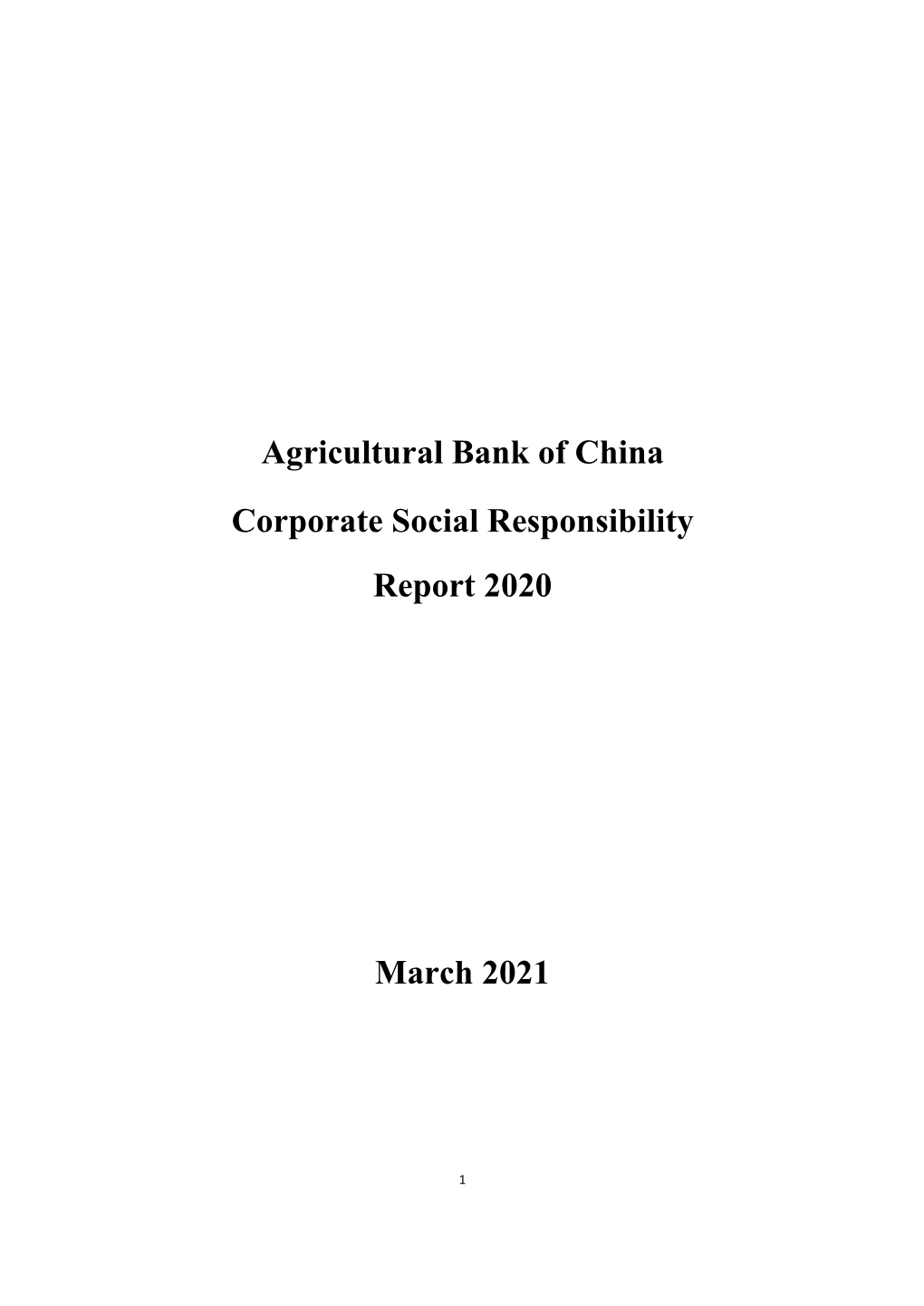Agricultural Bank of China Corporate Social Responsibility Report 2020