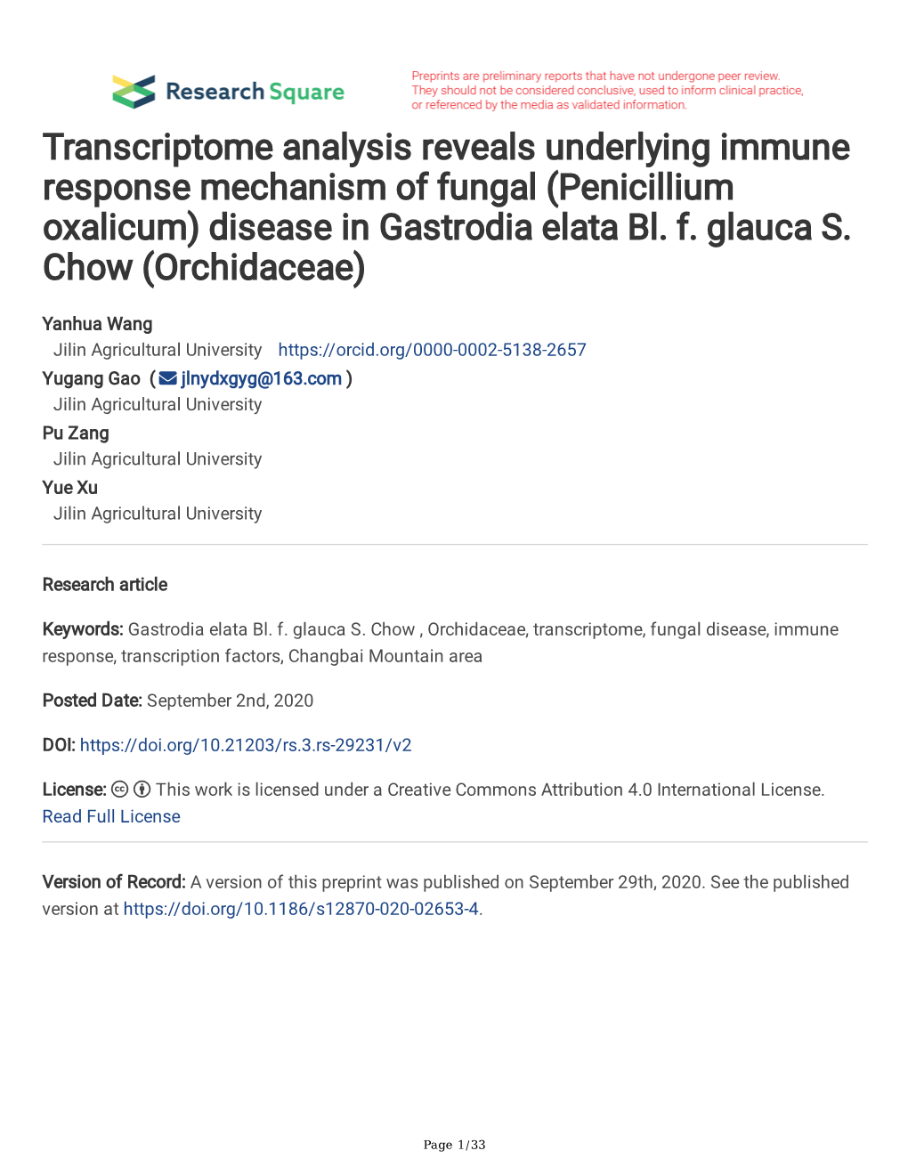 (Penicillium Oxalicum) Disease in Gastrodia Elata Bl