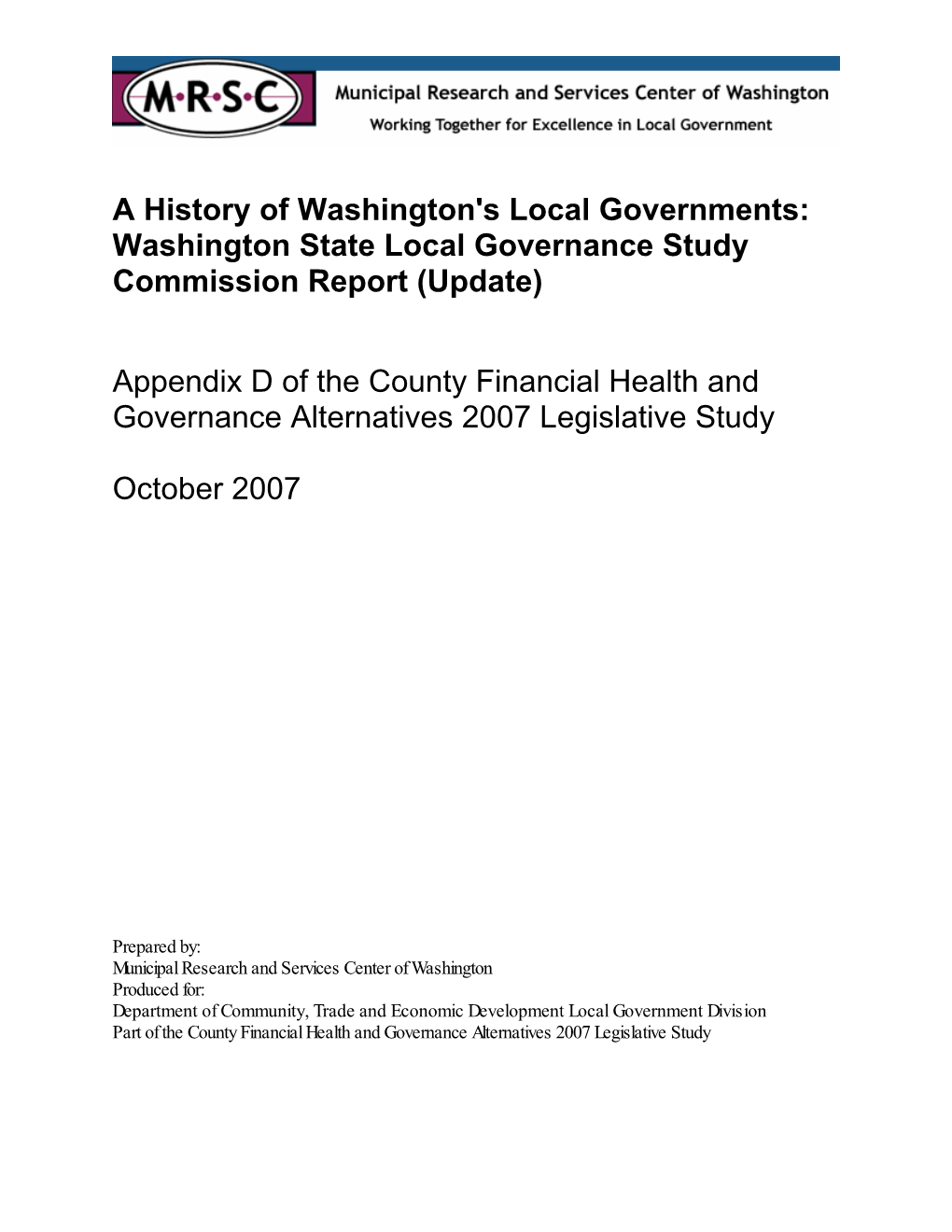 Washington State Local Governance Study Commission Report (Update)