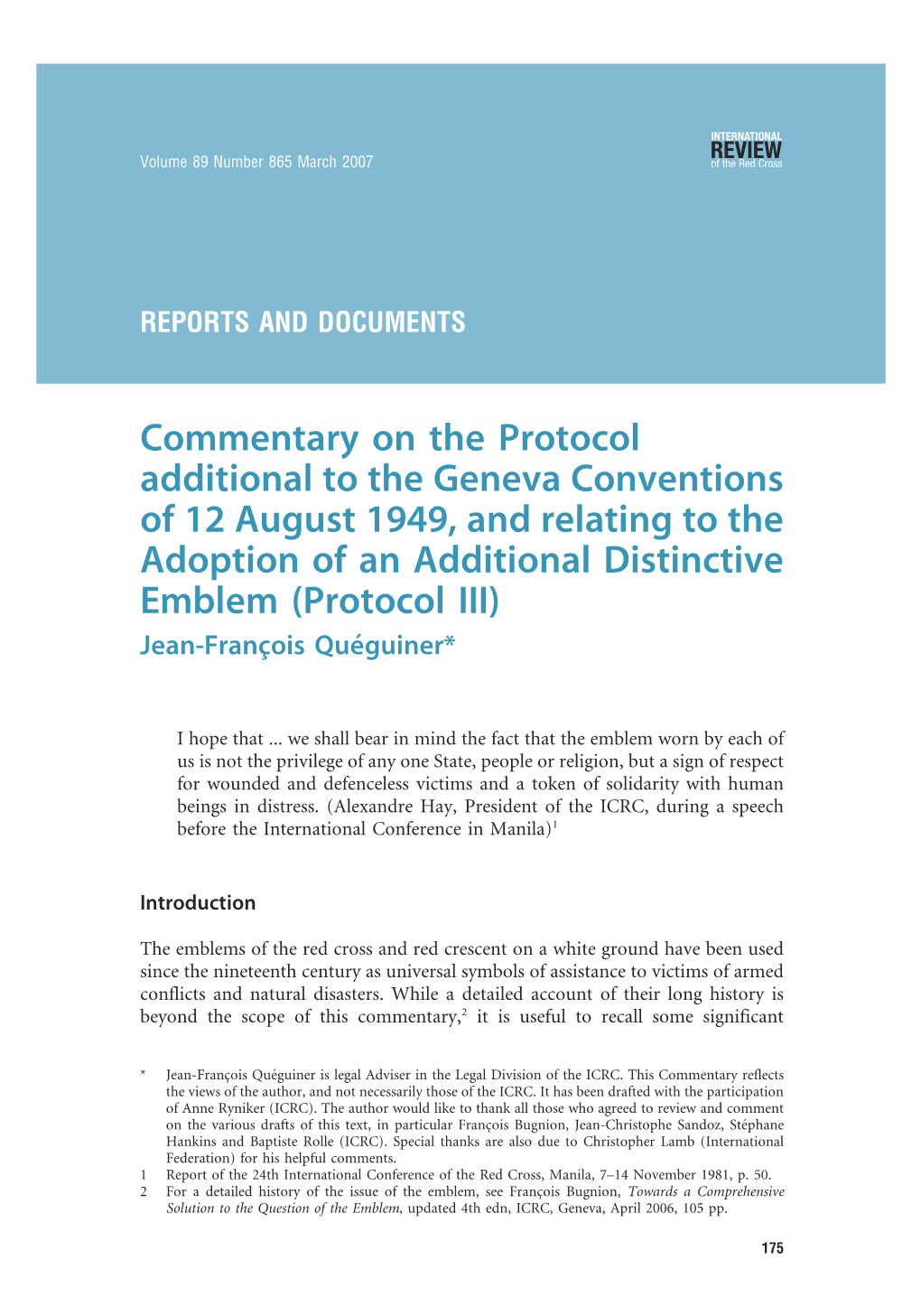 Commentary on the Protocol Additional to the Geneva