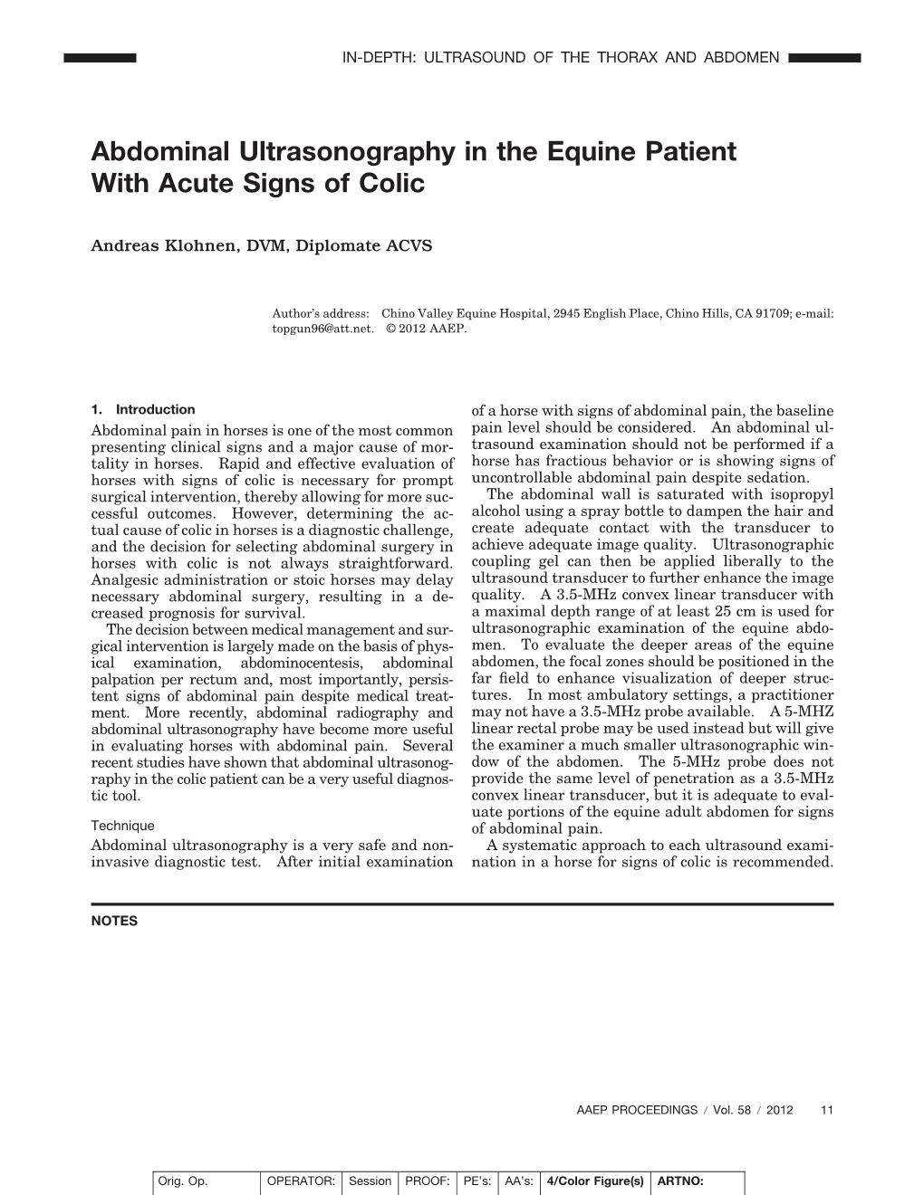 Abdominal Ultrasonography in the Equine Patient with Acute Signs of Colic