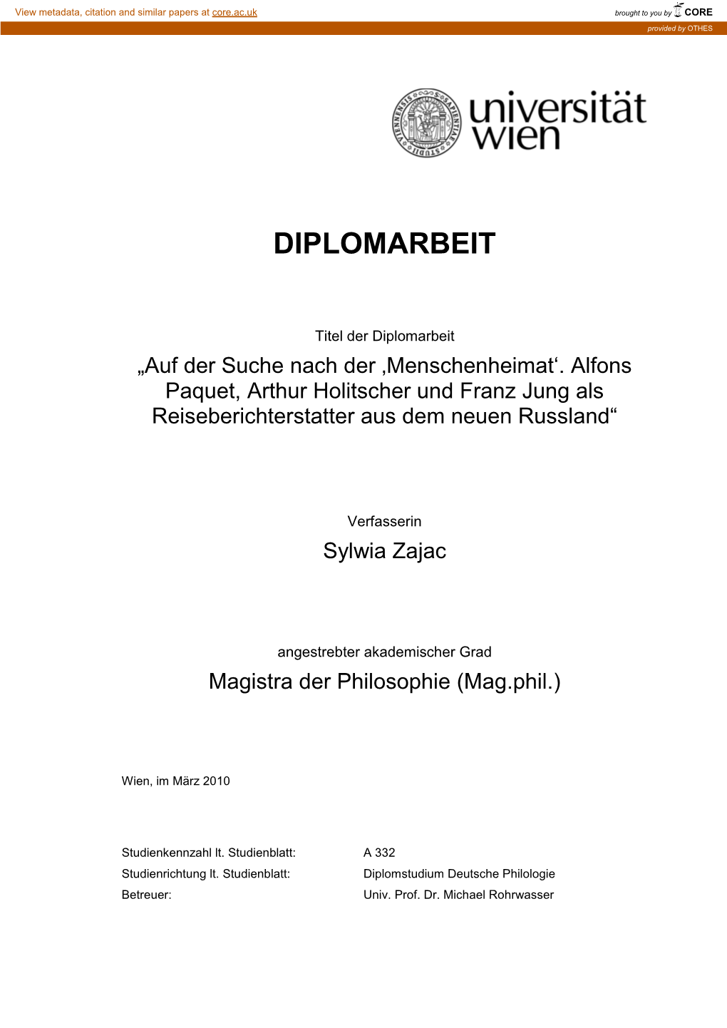 Auf Der Suche Nach Der ‚Menschenheimat'. Alfons Paquet, Arthur Holitscher Und Franz Jung Als Reiseberichterstatter Aus Dem Neuen Russland