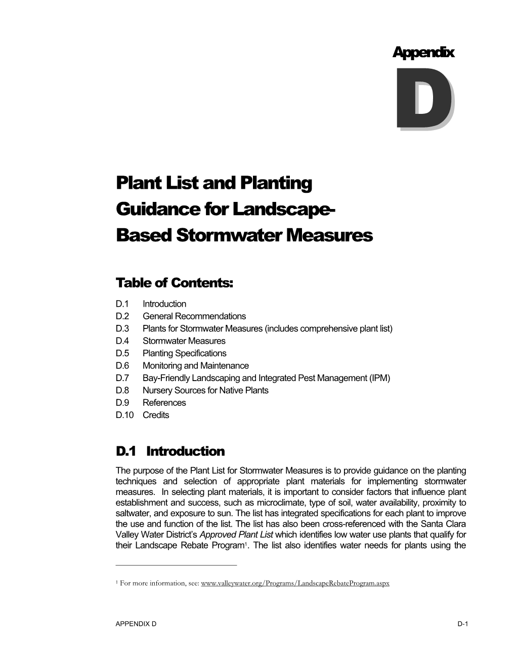 Plant List and Planting Guidance for Landscape- Based Stormwater Measures