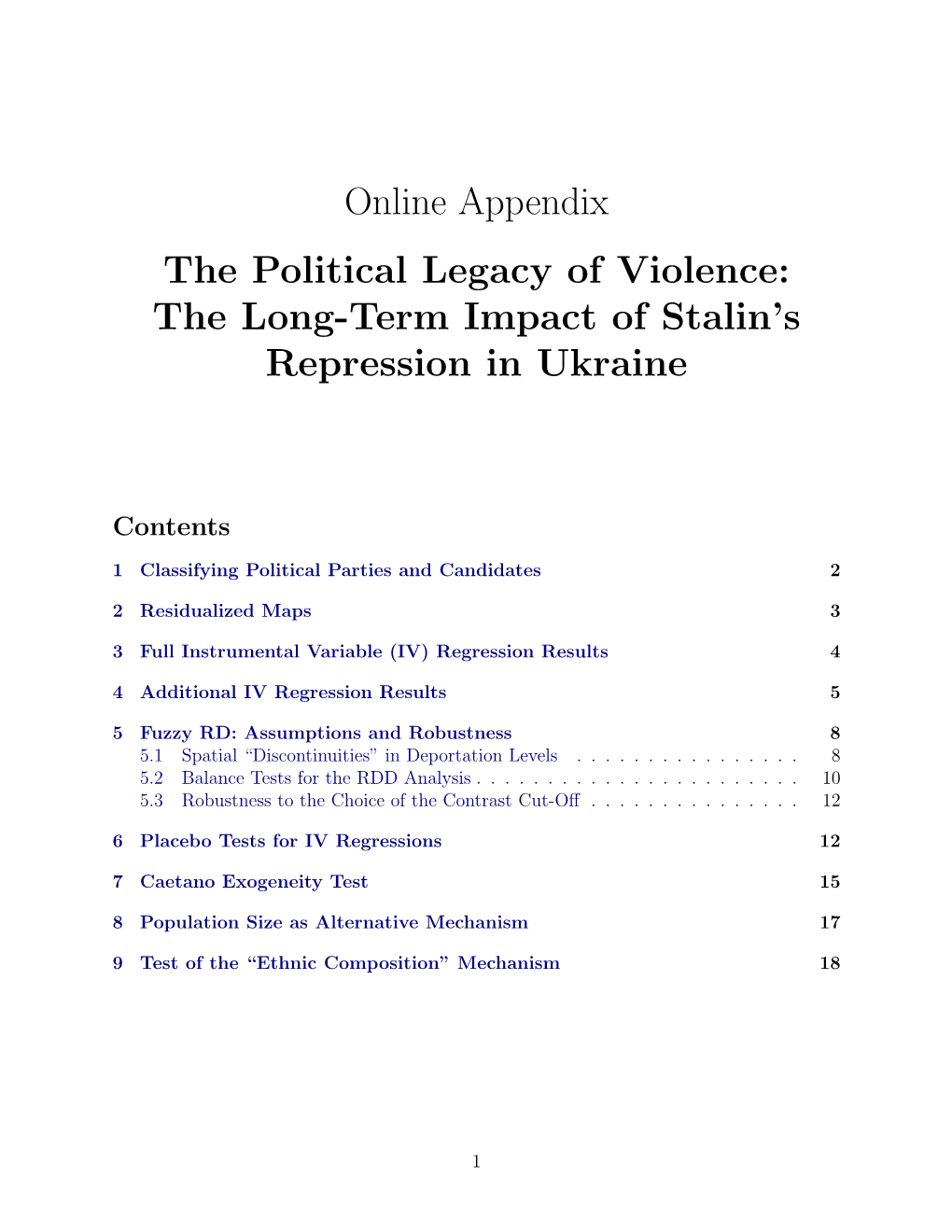 Online Appendix the Political Legacy of Violence: the Long-Term Impact of Stalin’S Repression in Ukraine