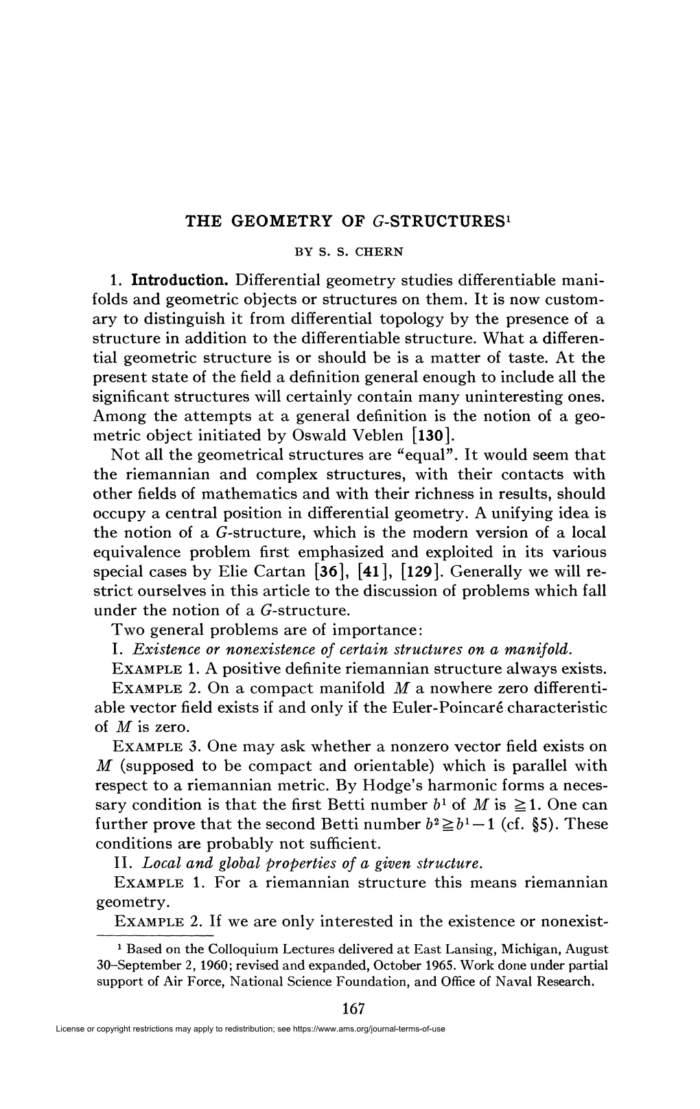 THE GEOMETRY of G-STRUCTURES1 1. Introduction