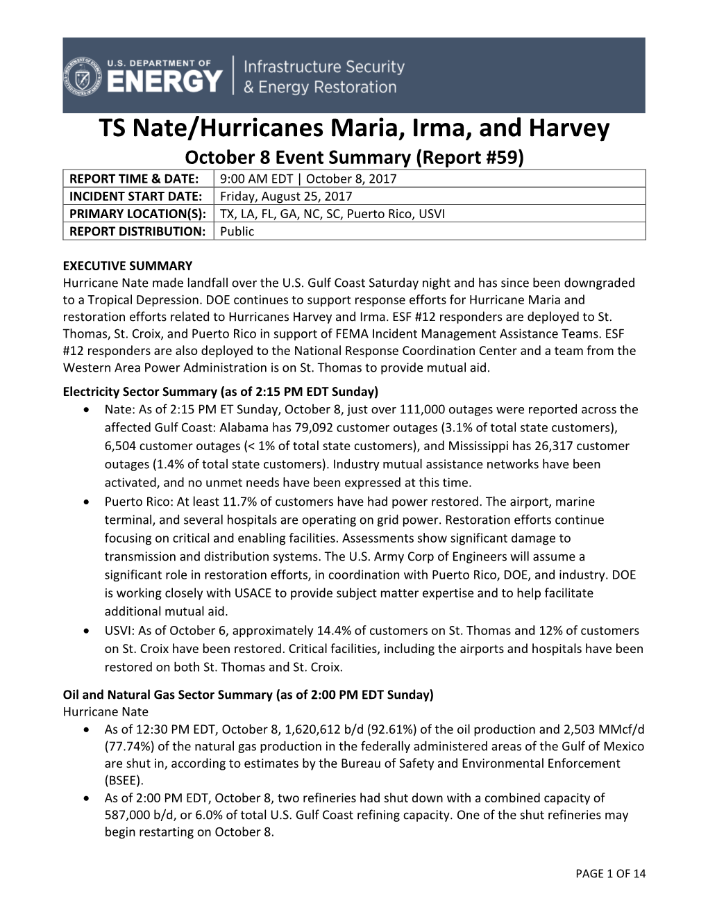TS Nate/Hurricanes Maria, Irma, and Harvey