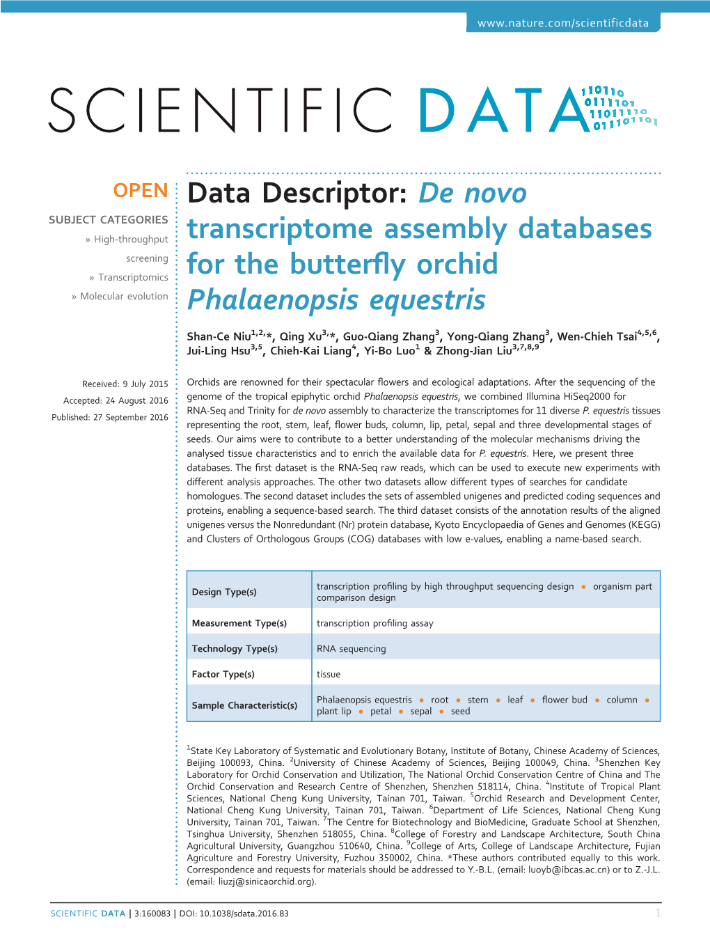 De Novo Transcriptome Assembly Databases for the Butterfly Orchid