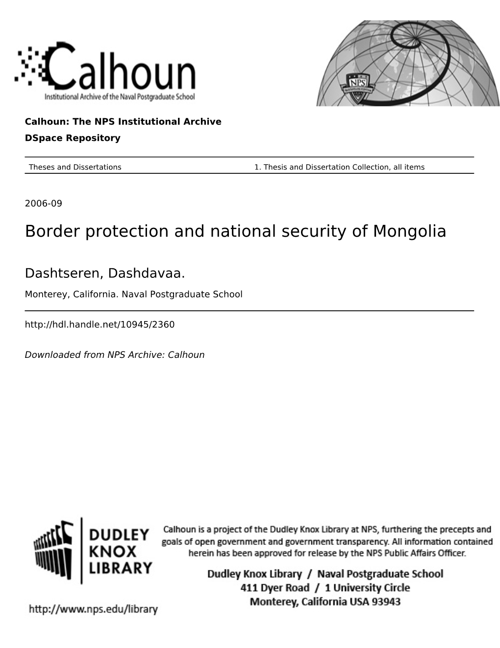 Border Protection and National Security of Mongolia