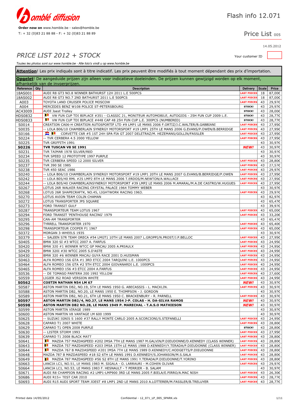 Flash Info 12.071 Price List 005 PRICE LIST 2012 + STOCK