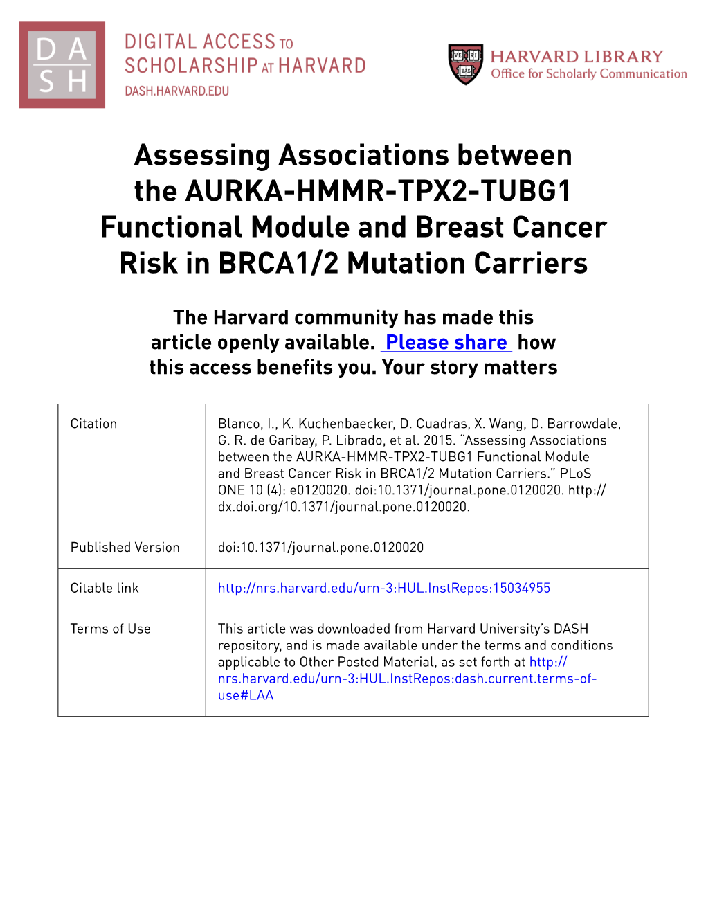 Assessing Associations Between the AURKA-HMMR-TPX2-TUBG1 Functional Module and Breast Cancer Risk in BRCA1/2 Mutation Carriers