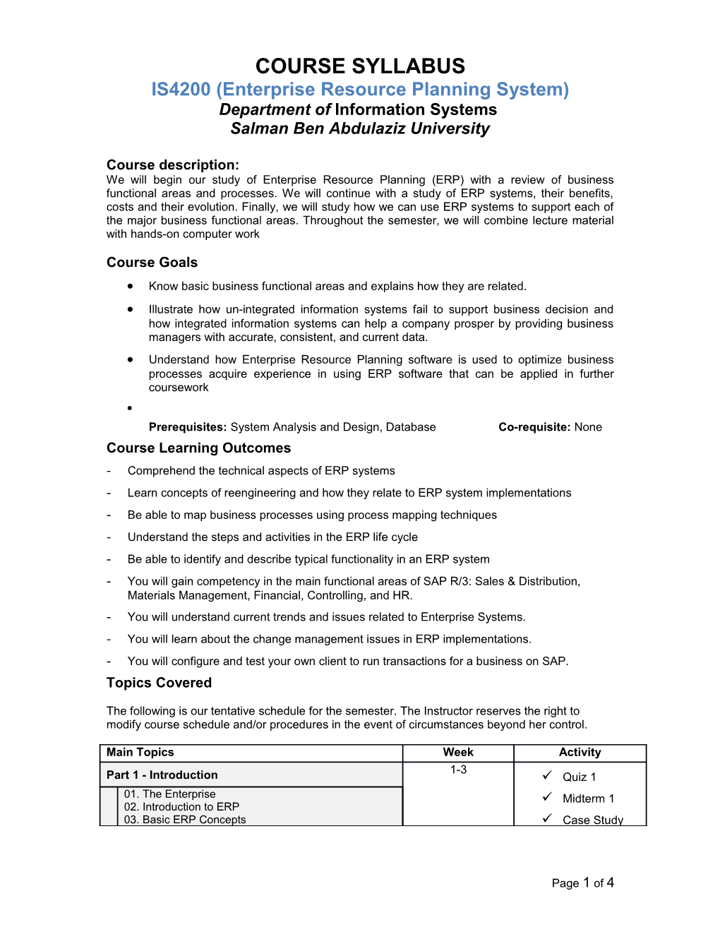 IS4200 (Enterprise Resource Planning System)