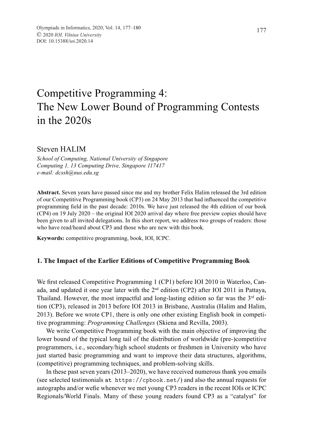 Competitive Programming 4: the New Lower Bound of Programming Contests in the 2020S