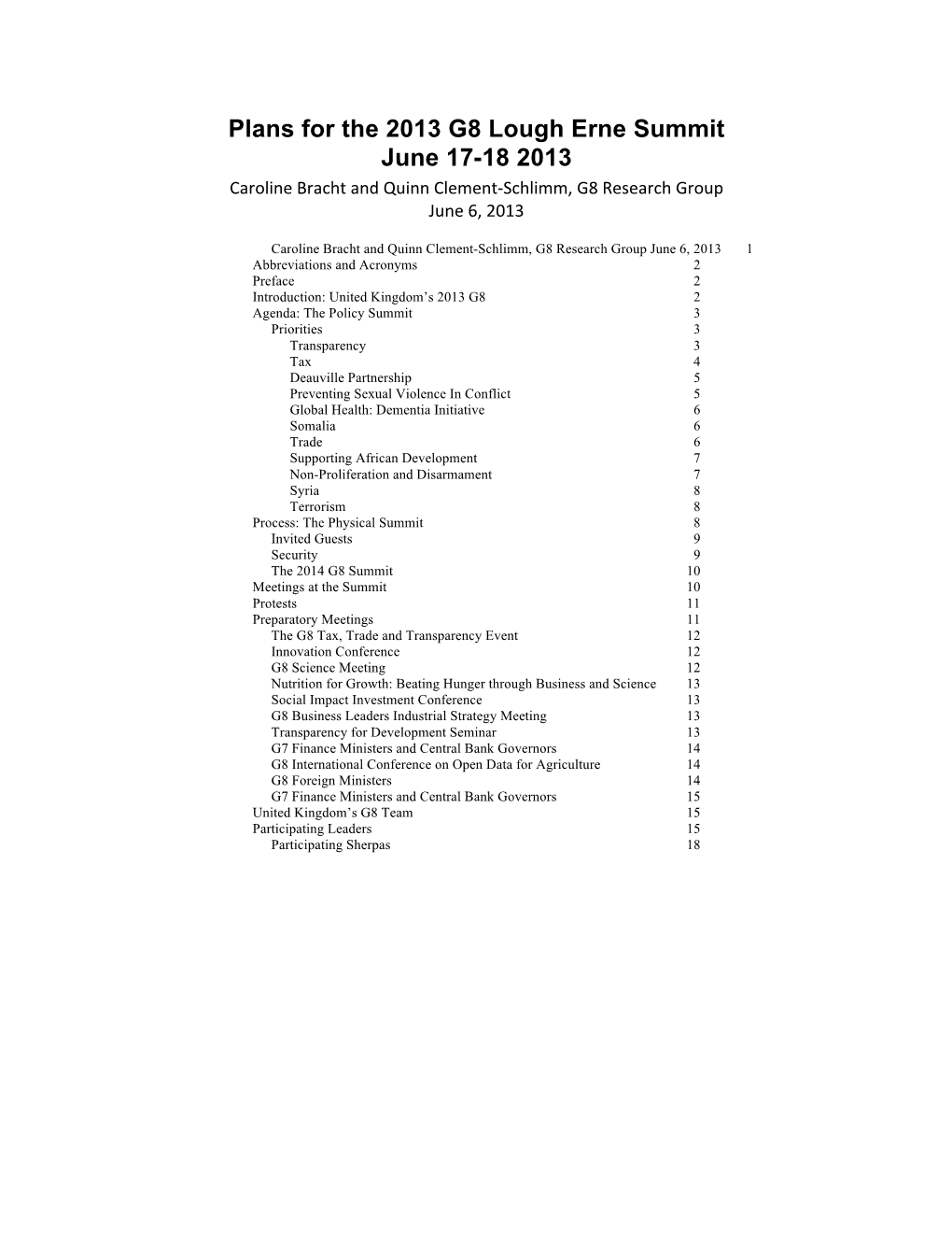 Plans and Preparations for the G8 Lough Erne Summit