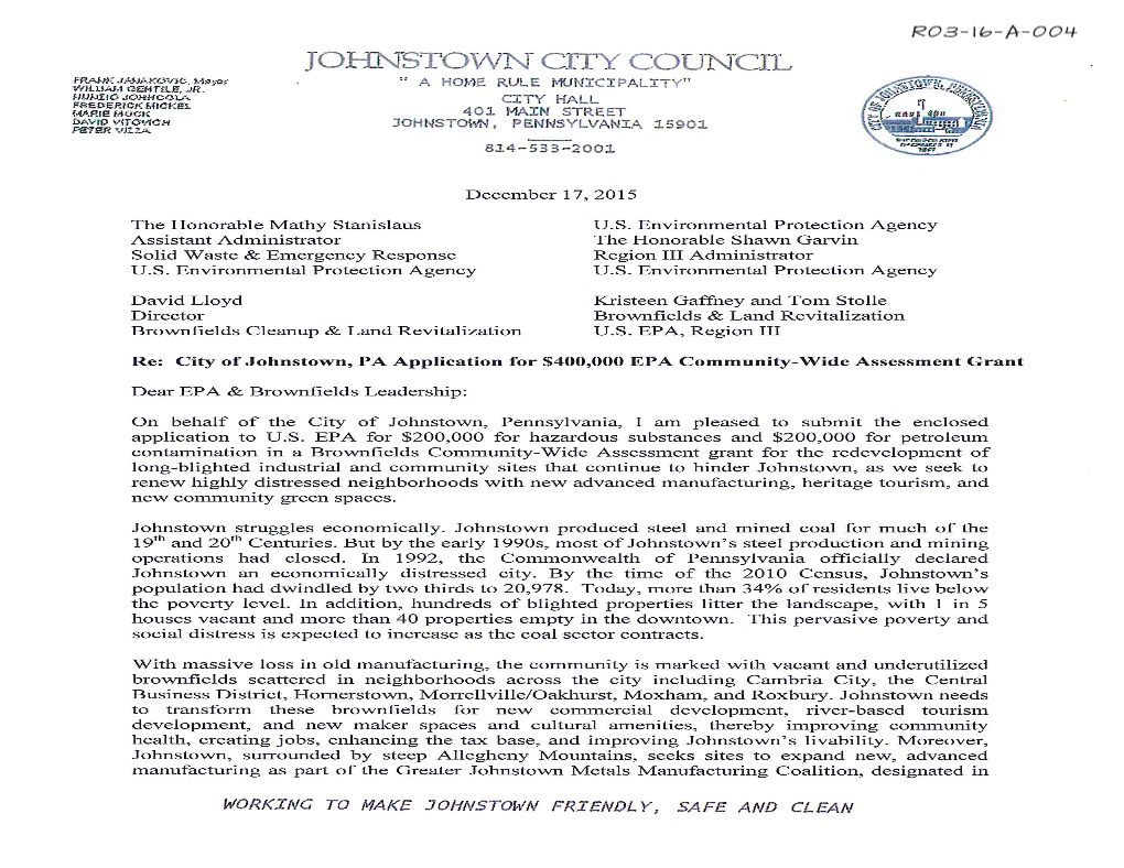 Johnstown, PA – Regional Priorities Form / Other Factors Checklist