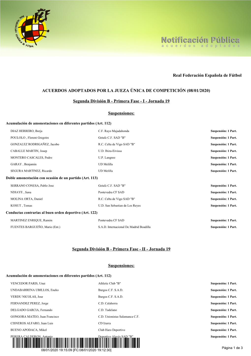 Segunda División B - Primera Fase - I - Jornada 19