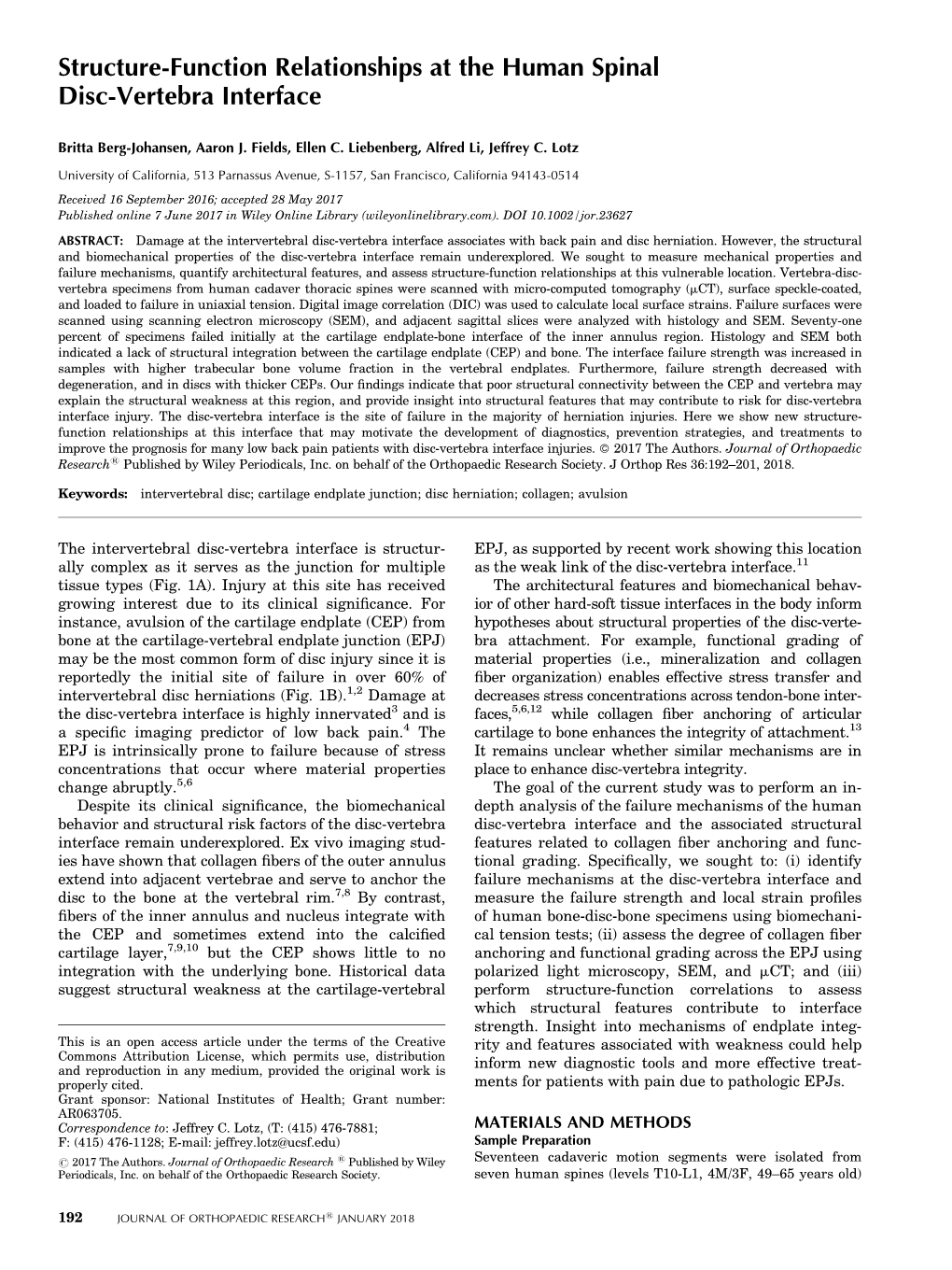 Structure-Function Relationships at the Human Spinal Disc-Vertebra Interface