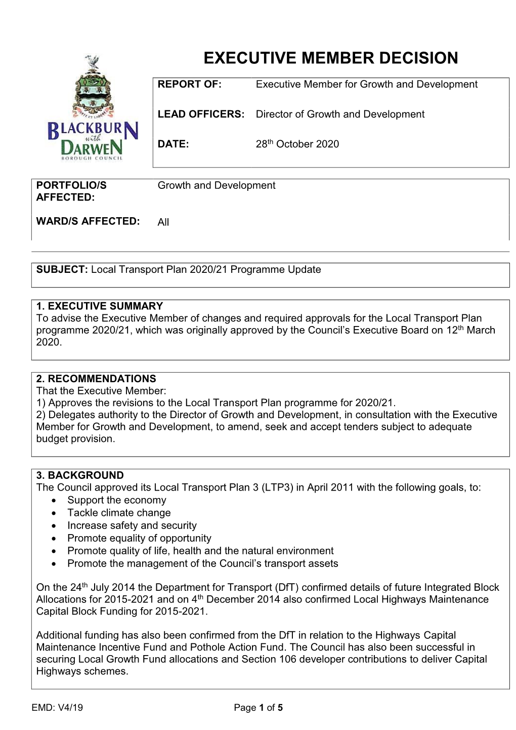 Local Transport Plan 2020/21 Programme Update PDF 186 KB