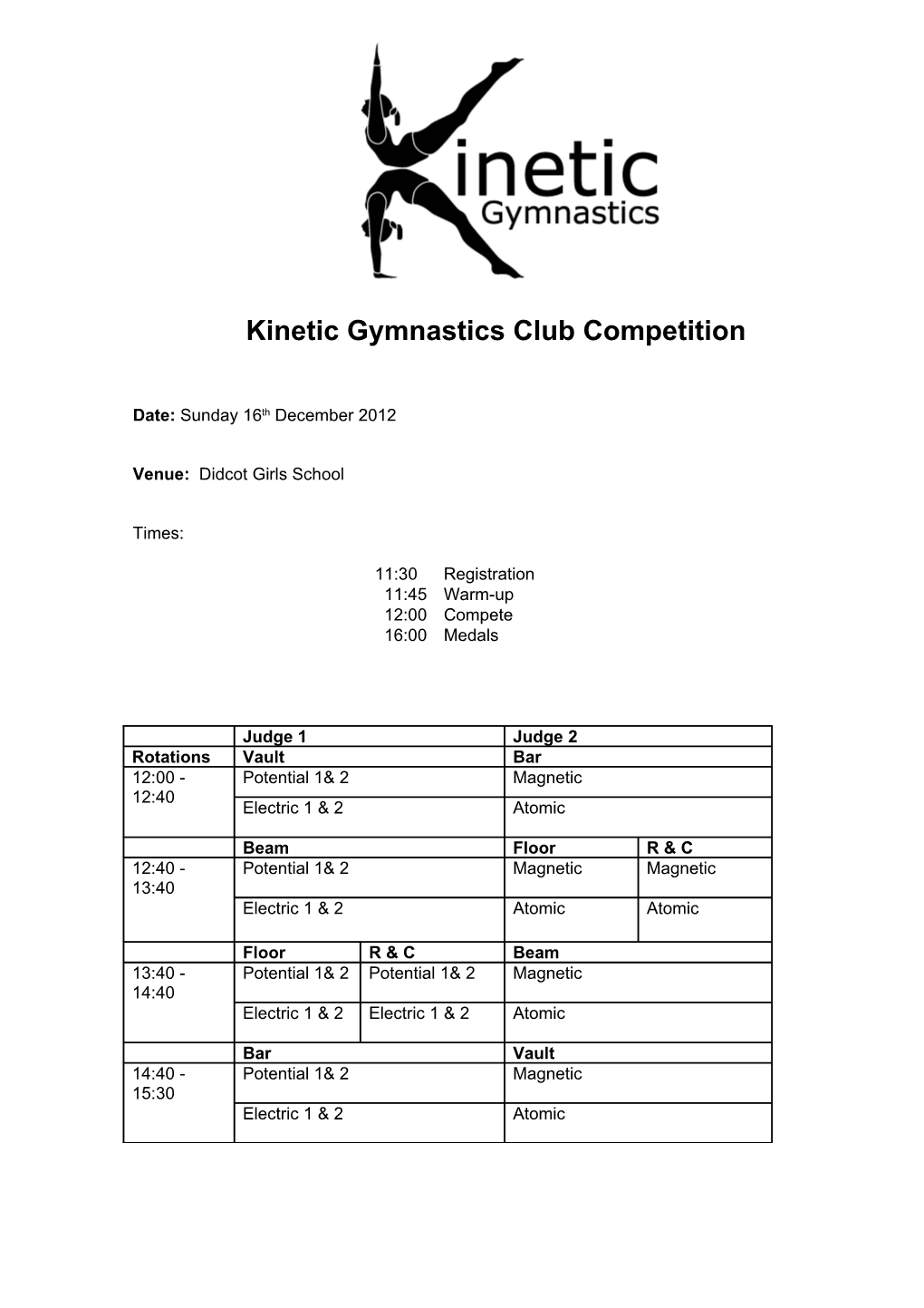 Kinetic Gymnastics Club Competition