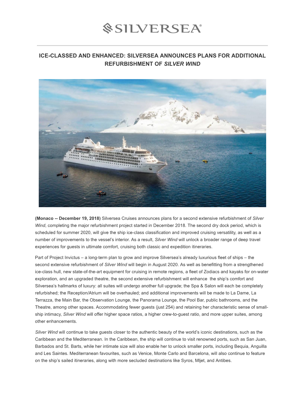 Ice-Classed and Enhanced: Silversea Announces Plans for Additional Refurbishment of Silver Wind