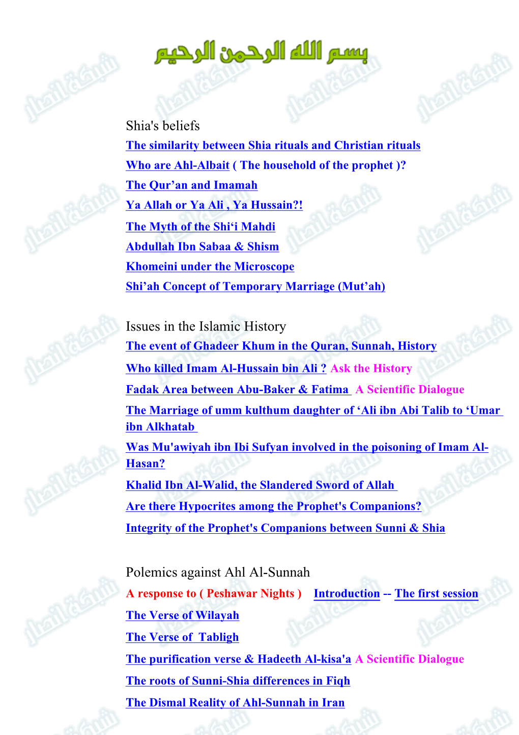 Shia's Beliefs Issues in the Islamic History Polemics Against Ahl Al