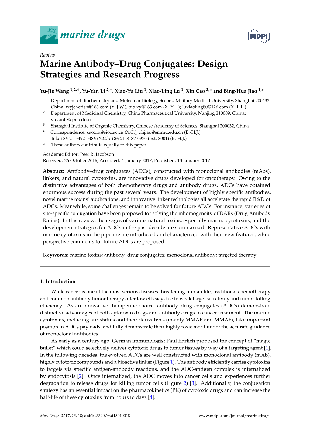 Marine Antibody–Drug Conjugates: Design Strategies and Research Progress