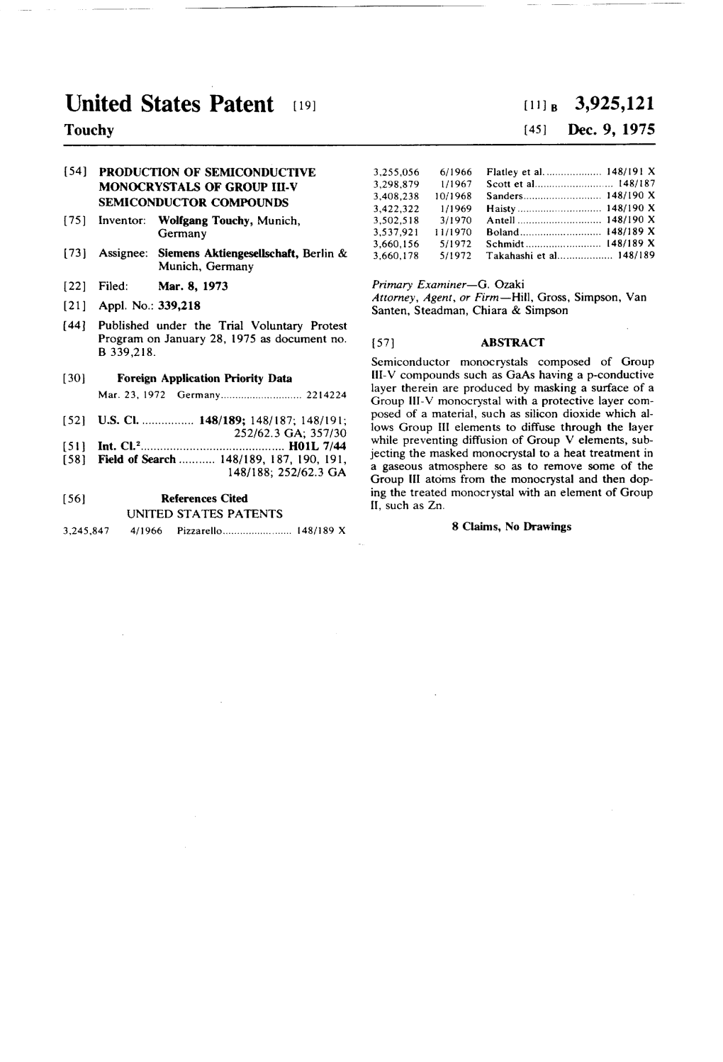 United States Patent 19 (11) 3,925,121 Touchy (45) Dec