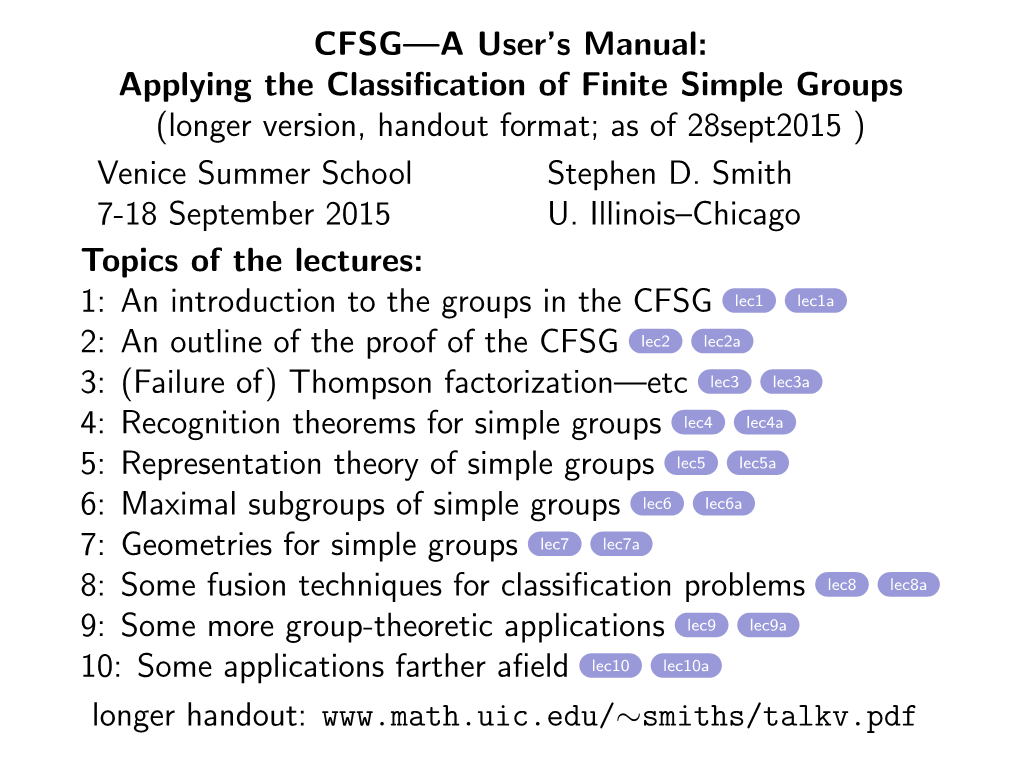 CFSG—A User's Manual: Applying the Classification of Finite Simple