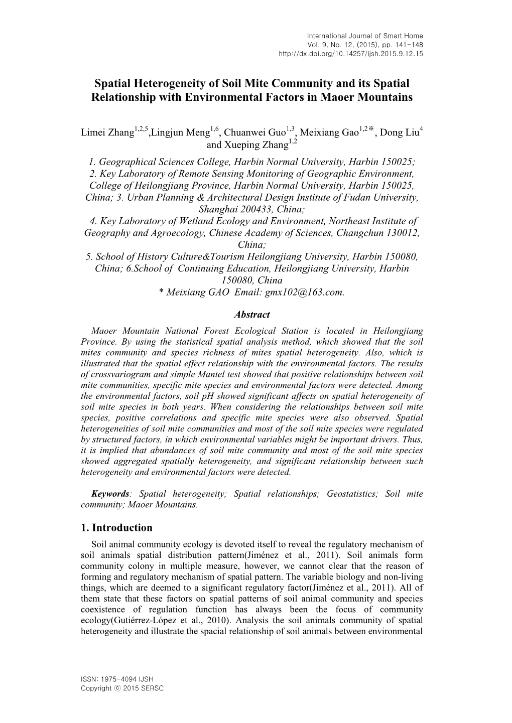 Spatial Heterogeneity of Soil Mite Community and Its Spatial Relationship with Environmental Factors in Maoer Mountains