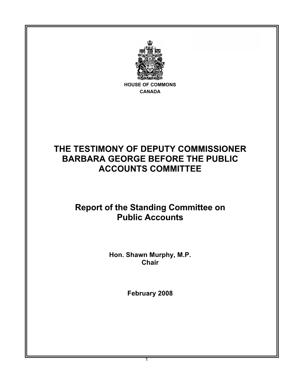 The Testimony of Deputy Commissioner Barbara George Before the Public Accounts Committee