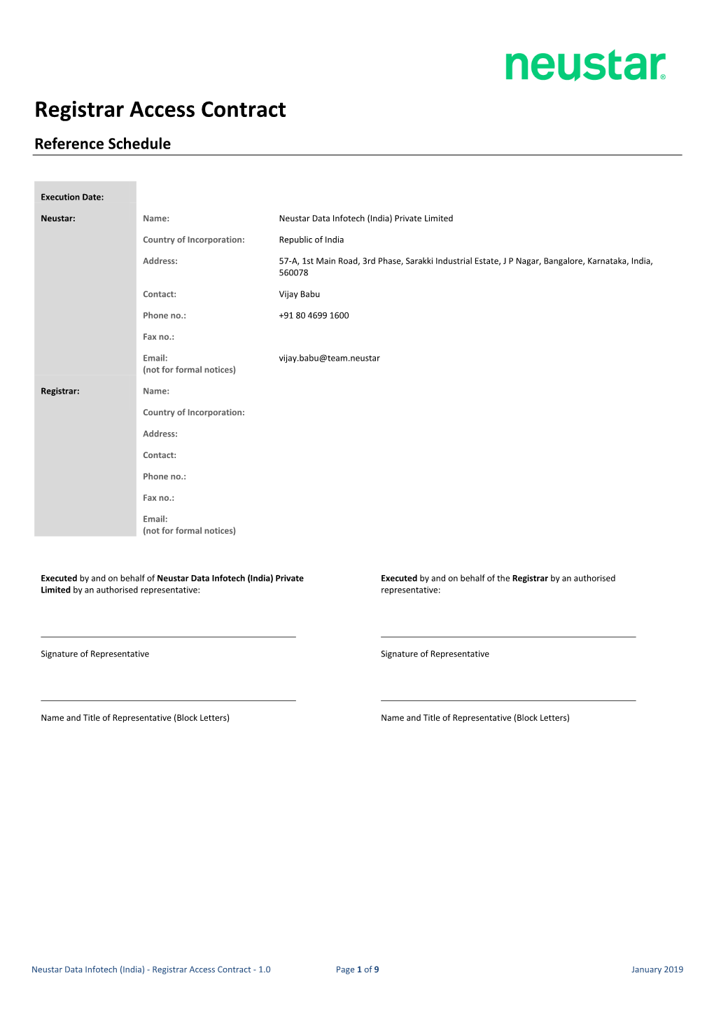 Registrar Access Contract Reference Schedule