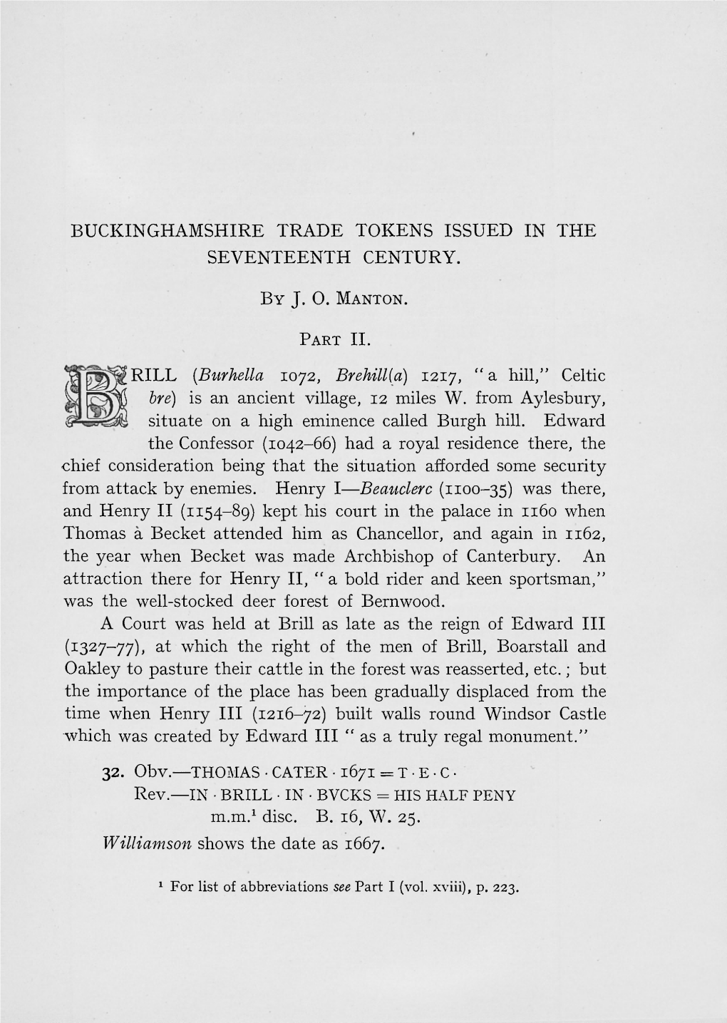 Buckinghamshire Trade Tokens Issued in the Seventeenth Century