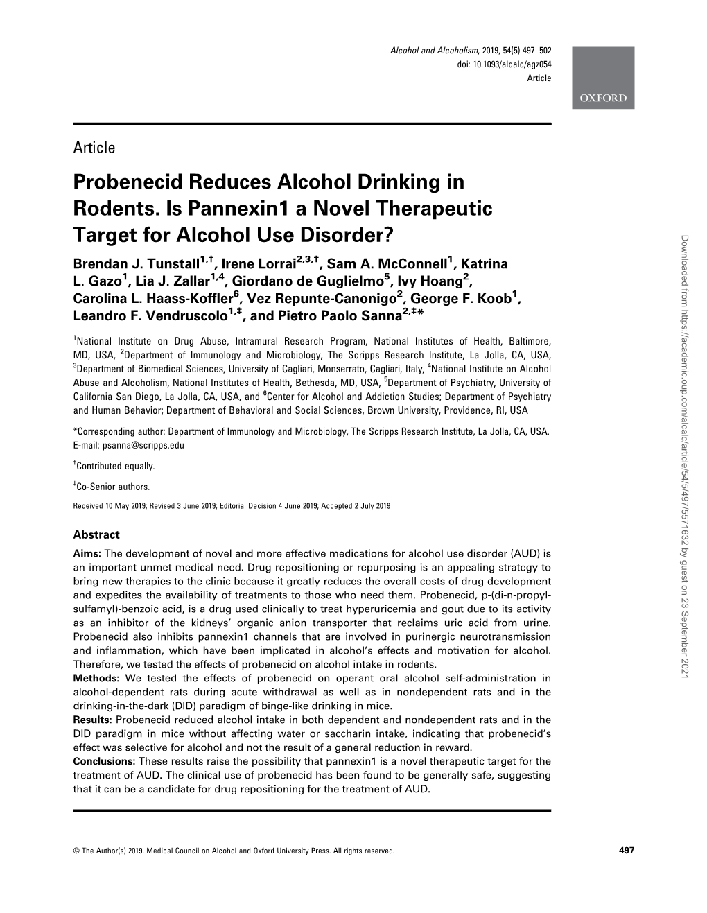 Probenecid Reduces Alcohol Drinking in Rodents. Is Pannexin1 a Novel Therapeutic