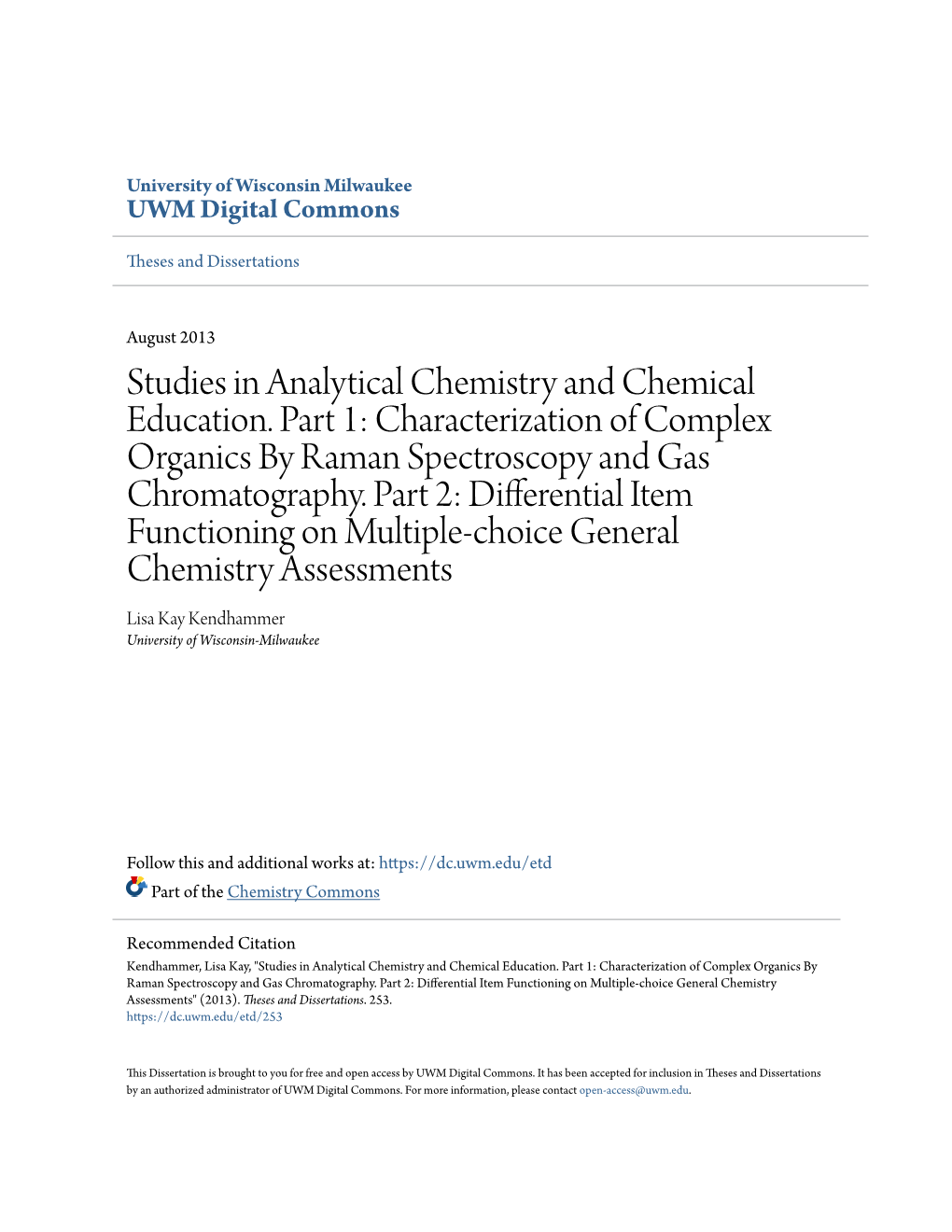 Studies in Analytical Chemistry and Chemical Education