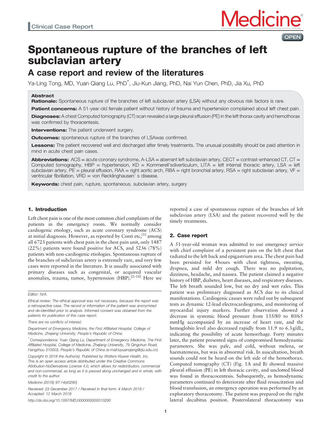 Spontaneous Rupture of the Branches of Left Subclavian Artery