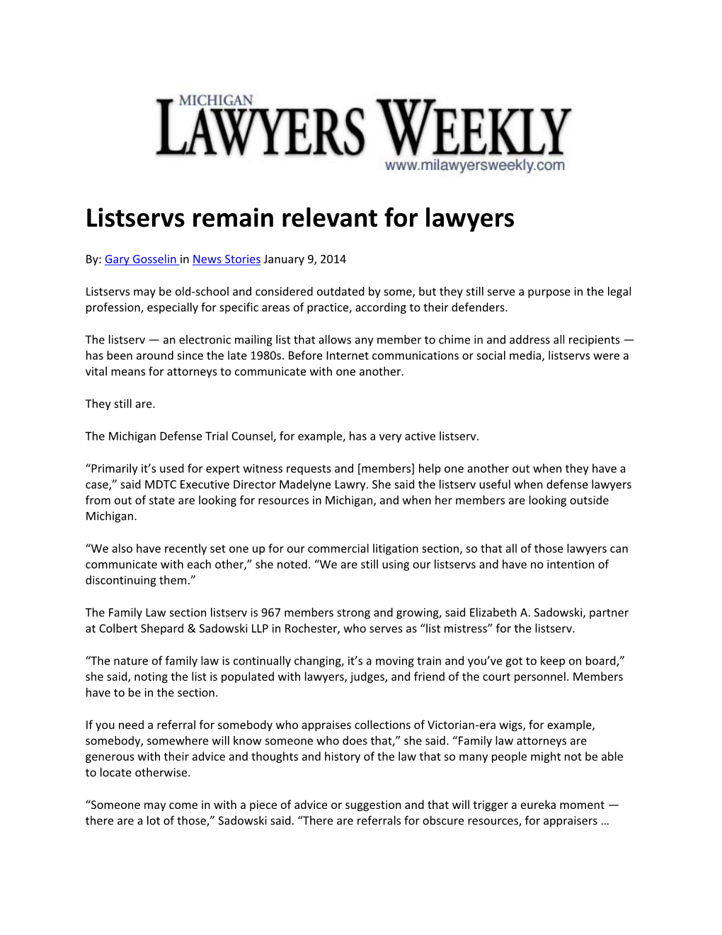 Michigan Lawyers Weekly, Listserves Still Relevant for Lawyers