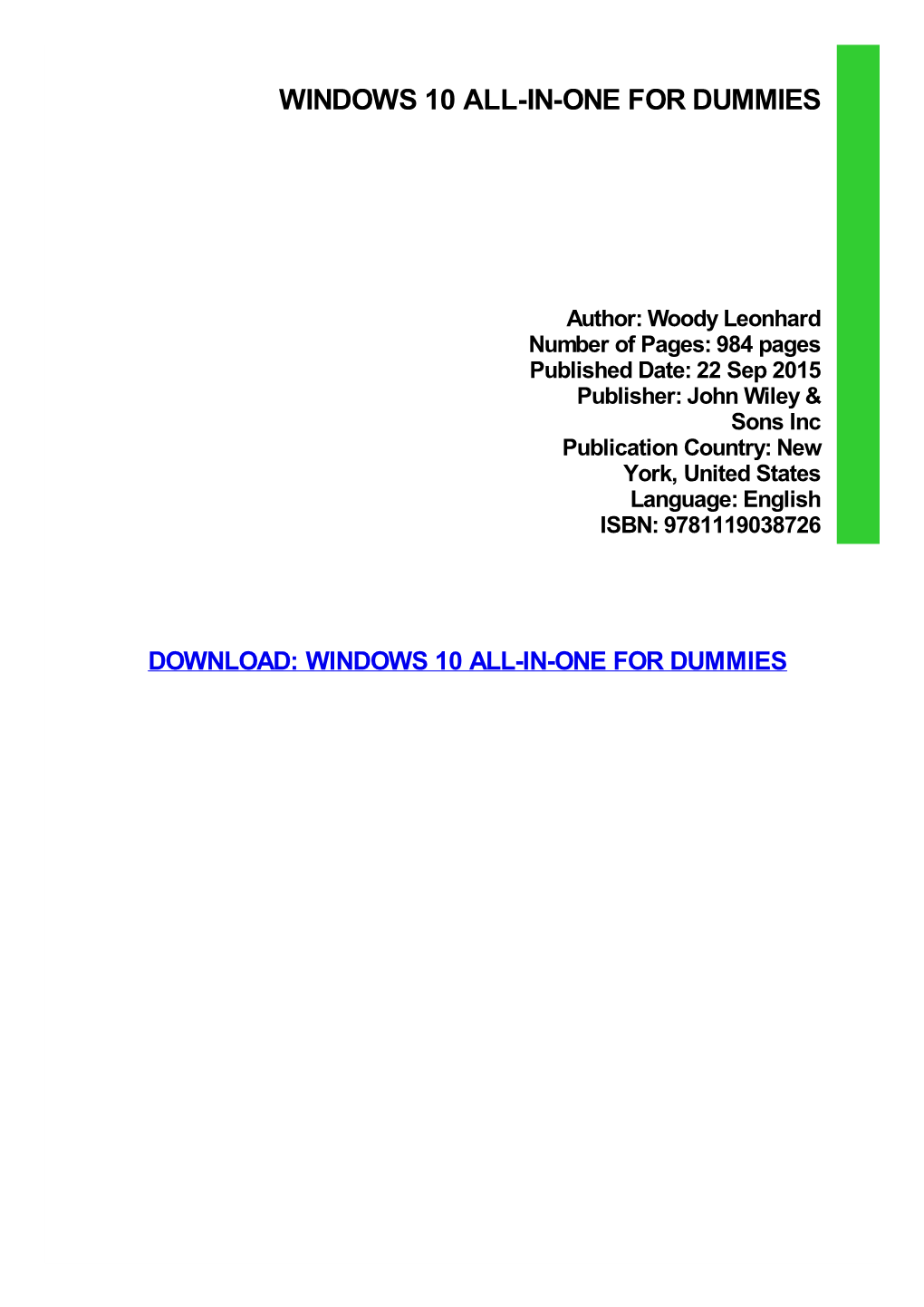 PDF Download Windows 10 All-In-One for Dummies