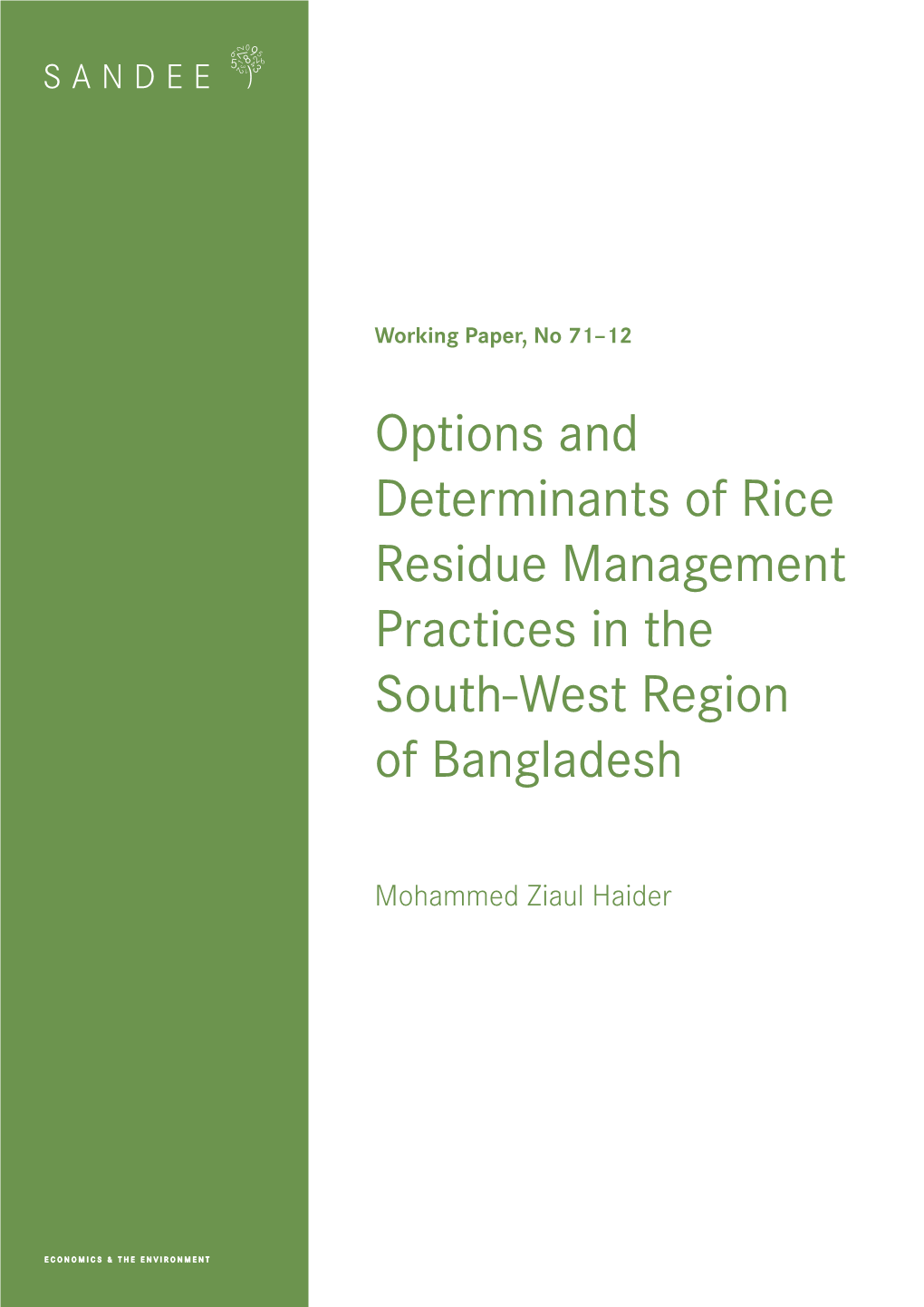 Options and Determinants of Rice Residue Management Practices in the South-West Region of Bangladesh