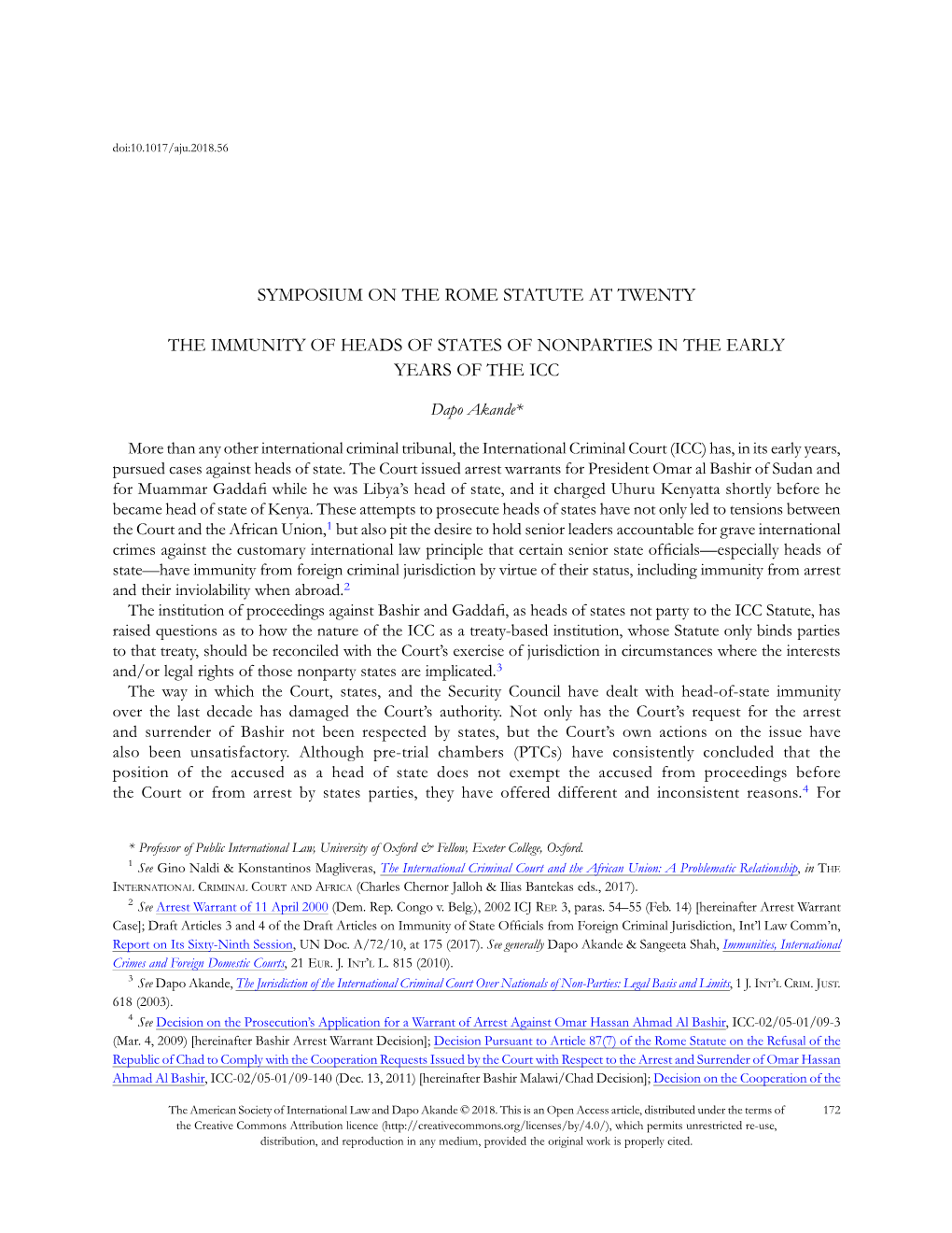 Symposium on the Rome Statute at Twenty The