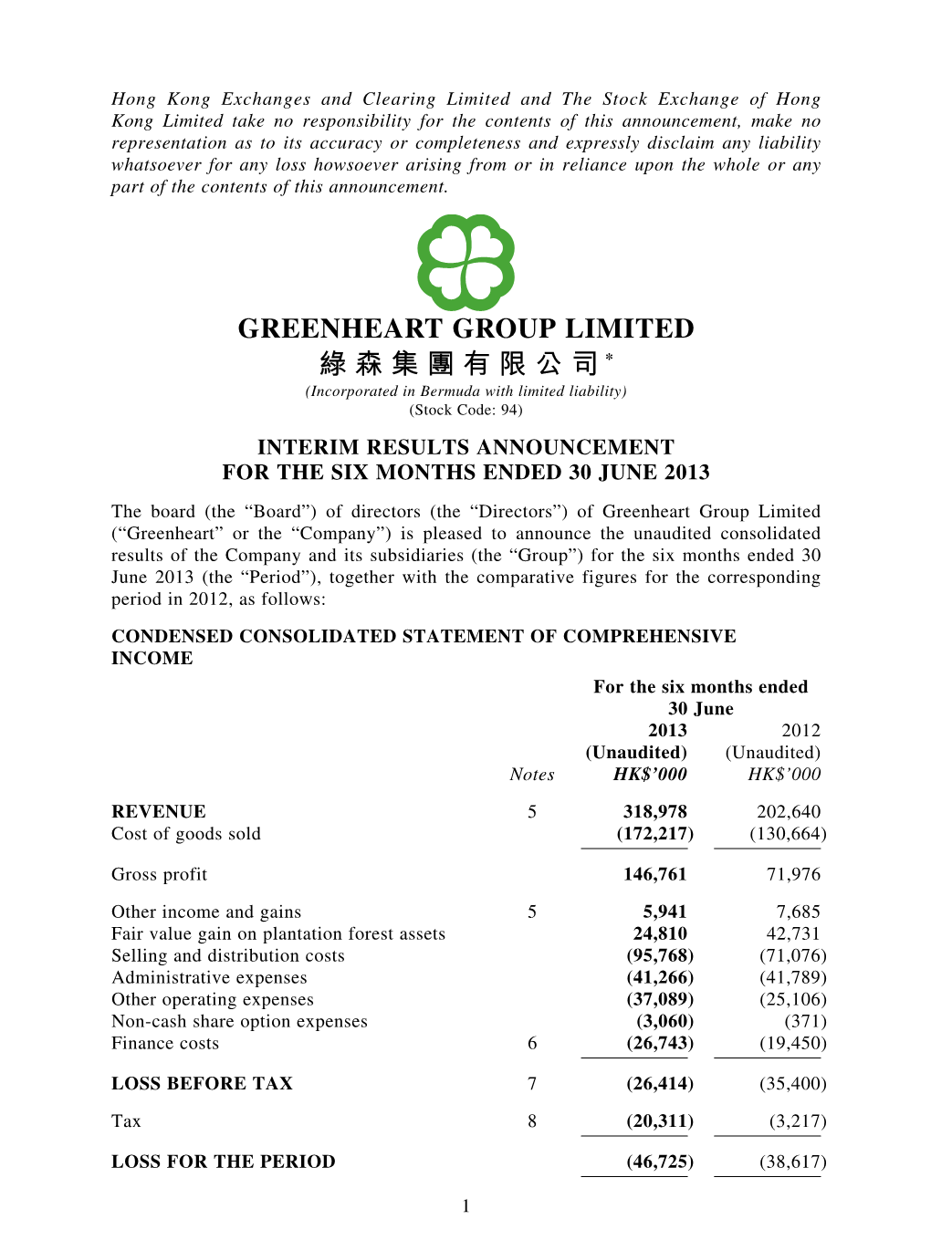 Greenheart Group Limited 綠森集團有限公司