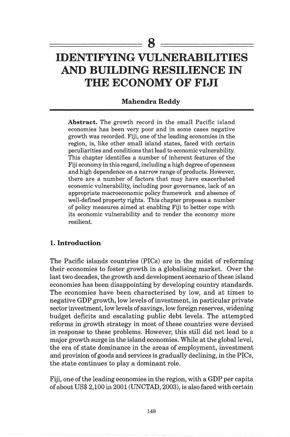 Identifying Vulnerabilities and Building Resilience in the Economy of Fiji