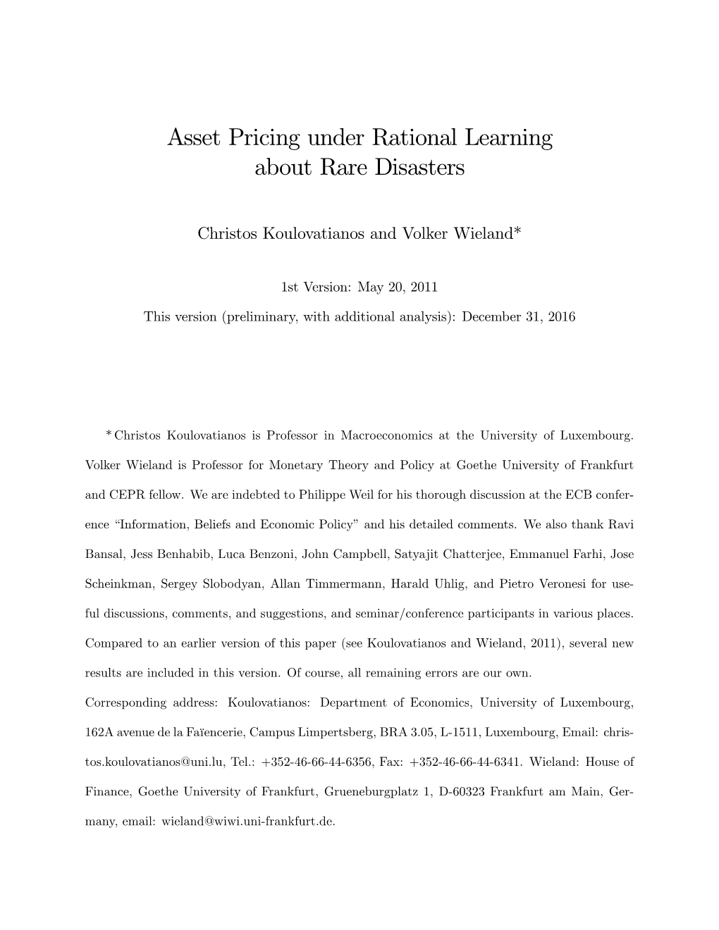 Asset Pricing Under Rational Learning About Rare Disasters