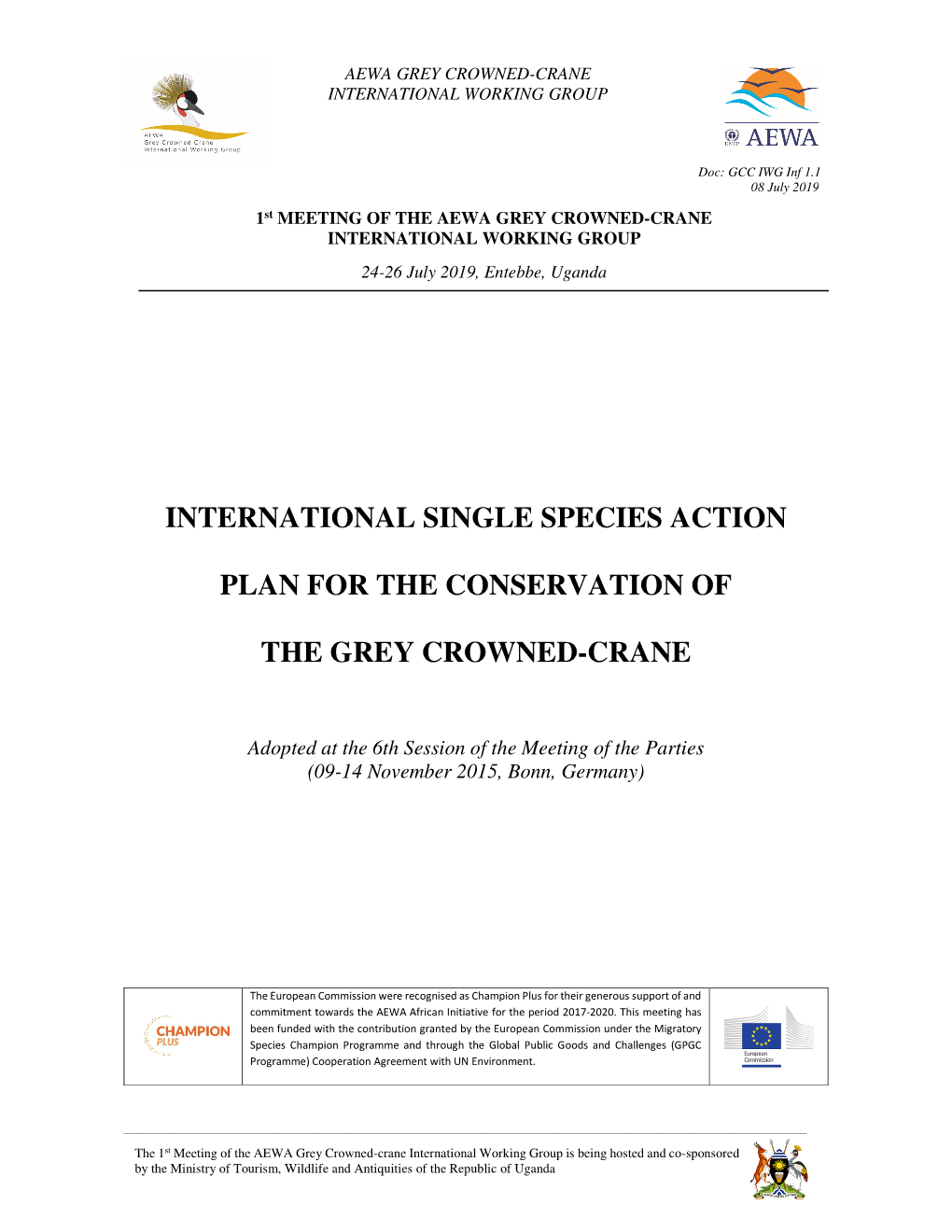 International Single Species Action Plan for the Conservation of the Grey Crowned-Crane