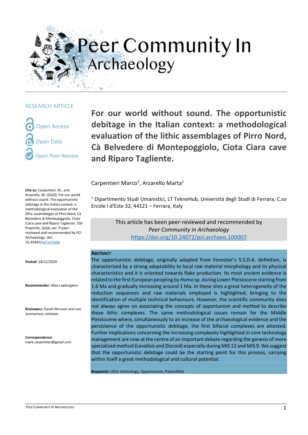 A Methodological Evaluation of the Lithic Assemblages of Pirro Nord, Cà Belvedere Di Montepoggiolo, Ciota Ciara Cave and Riparo Tagliente