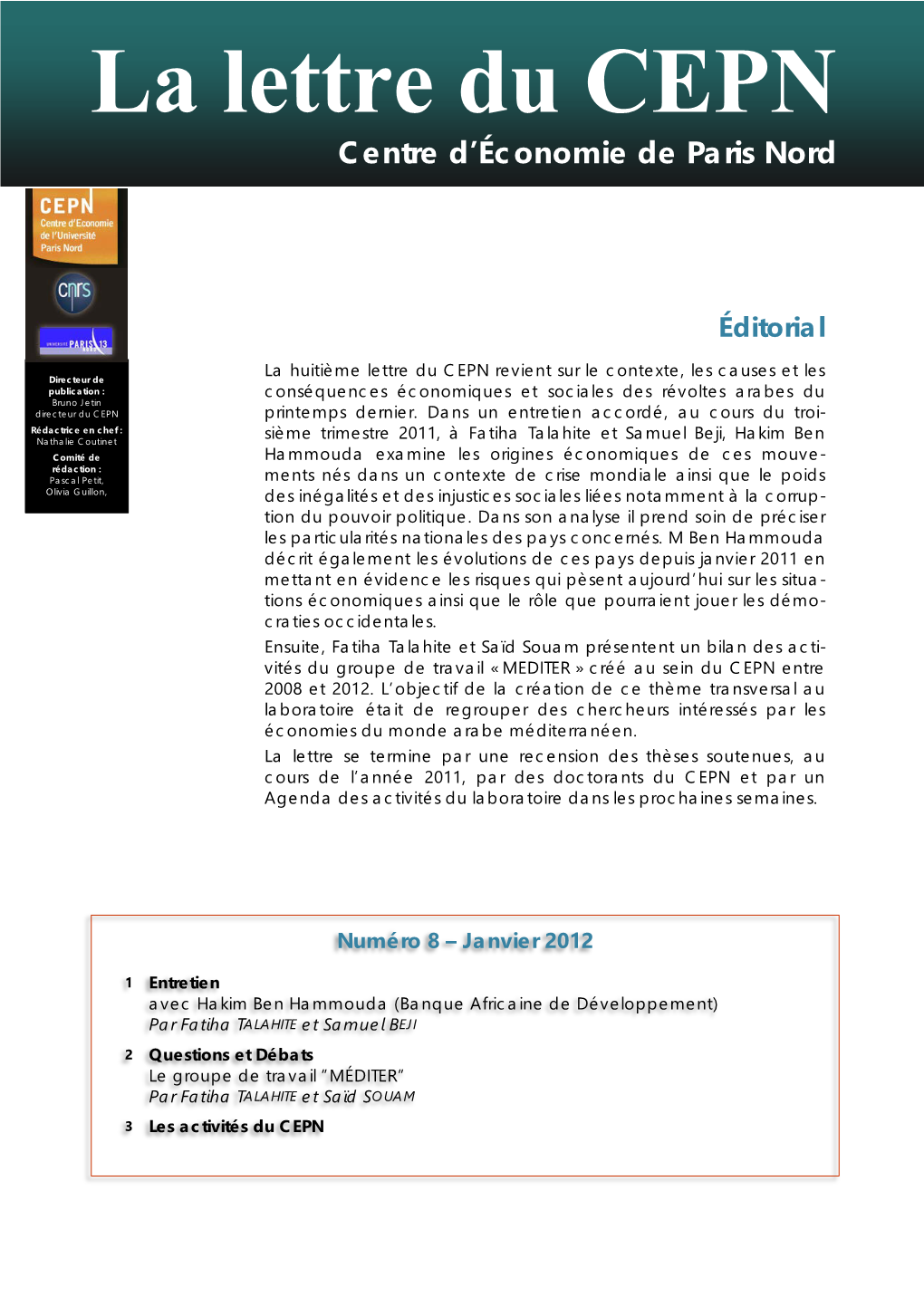 La Lettre Du CEPN Centre D’Économie De Paris Nord