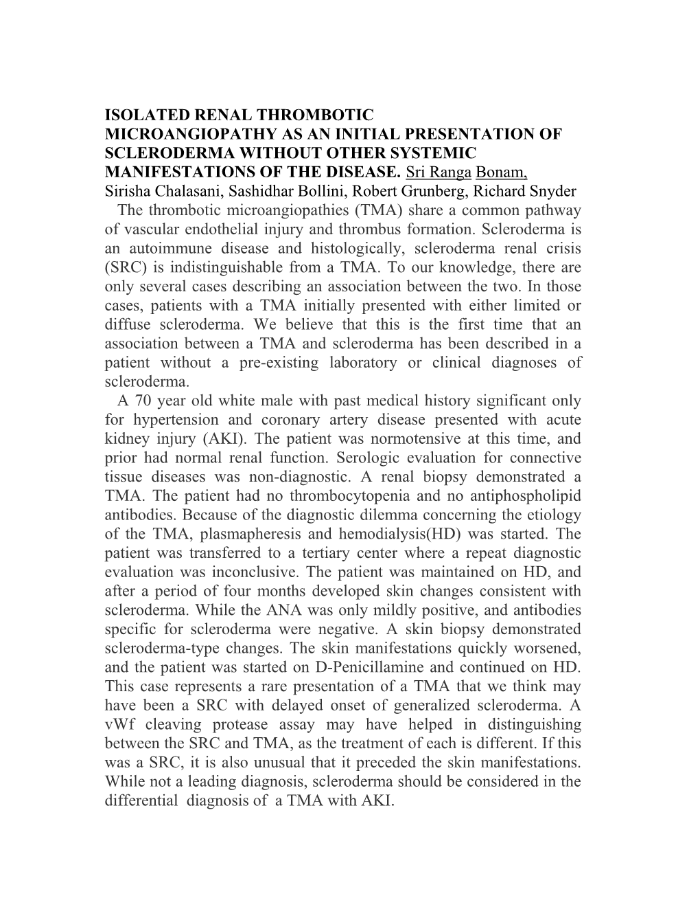 Isolated Renal Thrombotic Microangiopathy As an Initial Presentation of Scleroderma Without Other Systemic Manifestations of the Disease