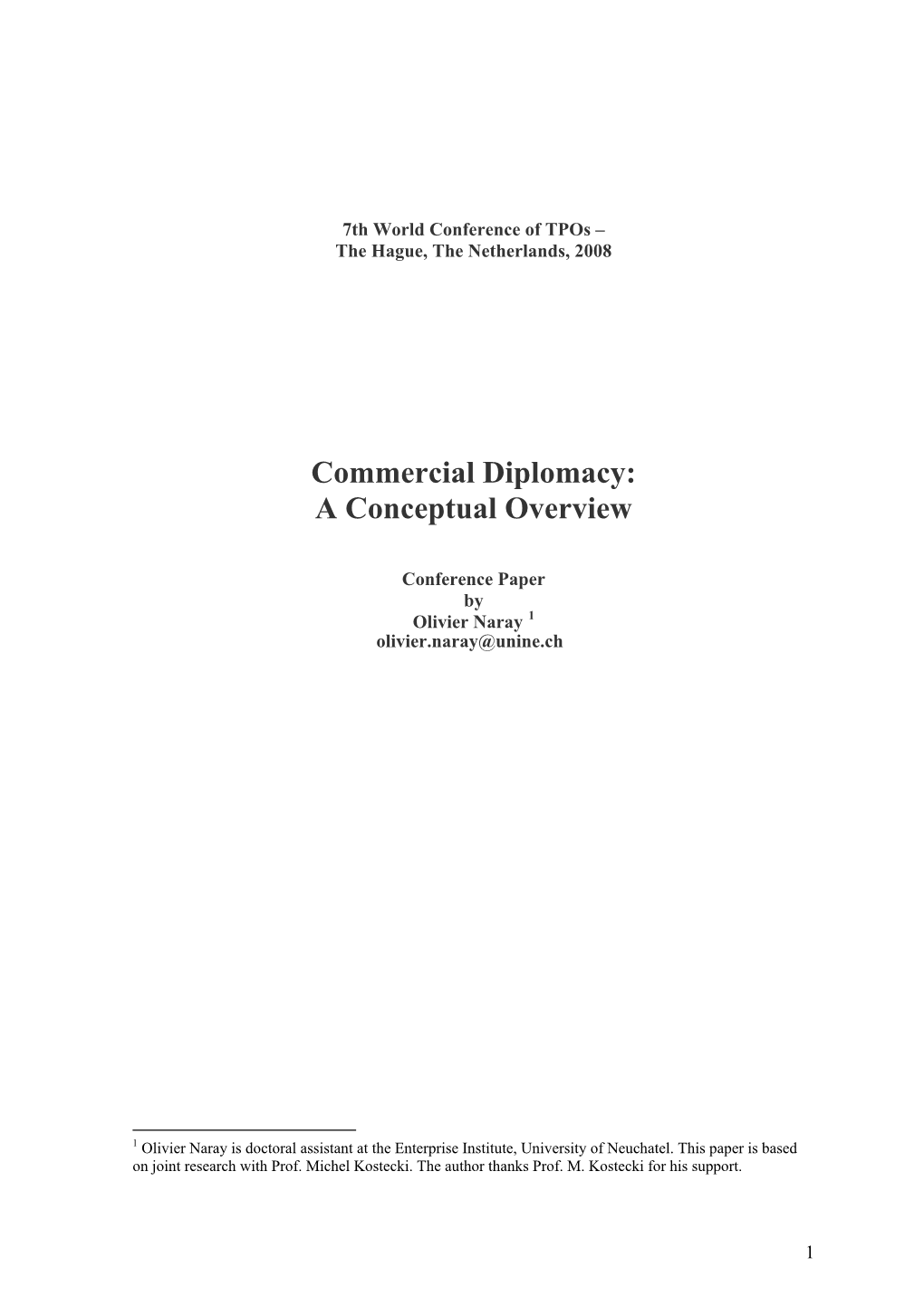 Commercial Diplomacy: a Conceptual Overview