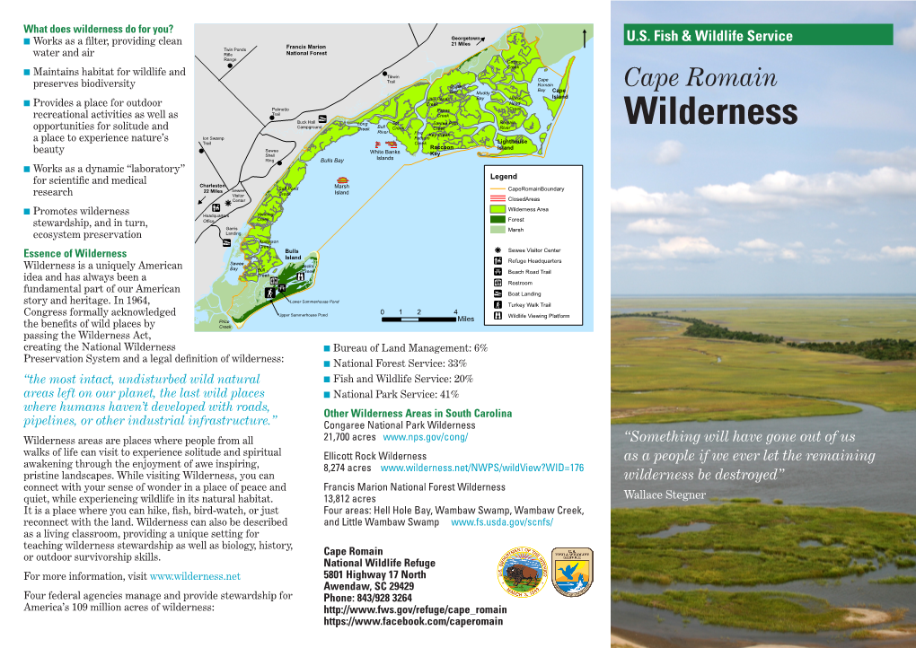 Cape Romain Wilderness Is a Part of the Carolinian-South Everyone Plays a Vital Role in Ensuring That Present and 66,306 Acres Was Designated As Class 1 Wilderness