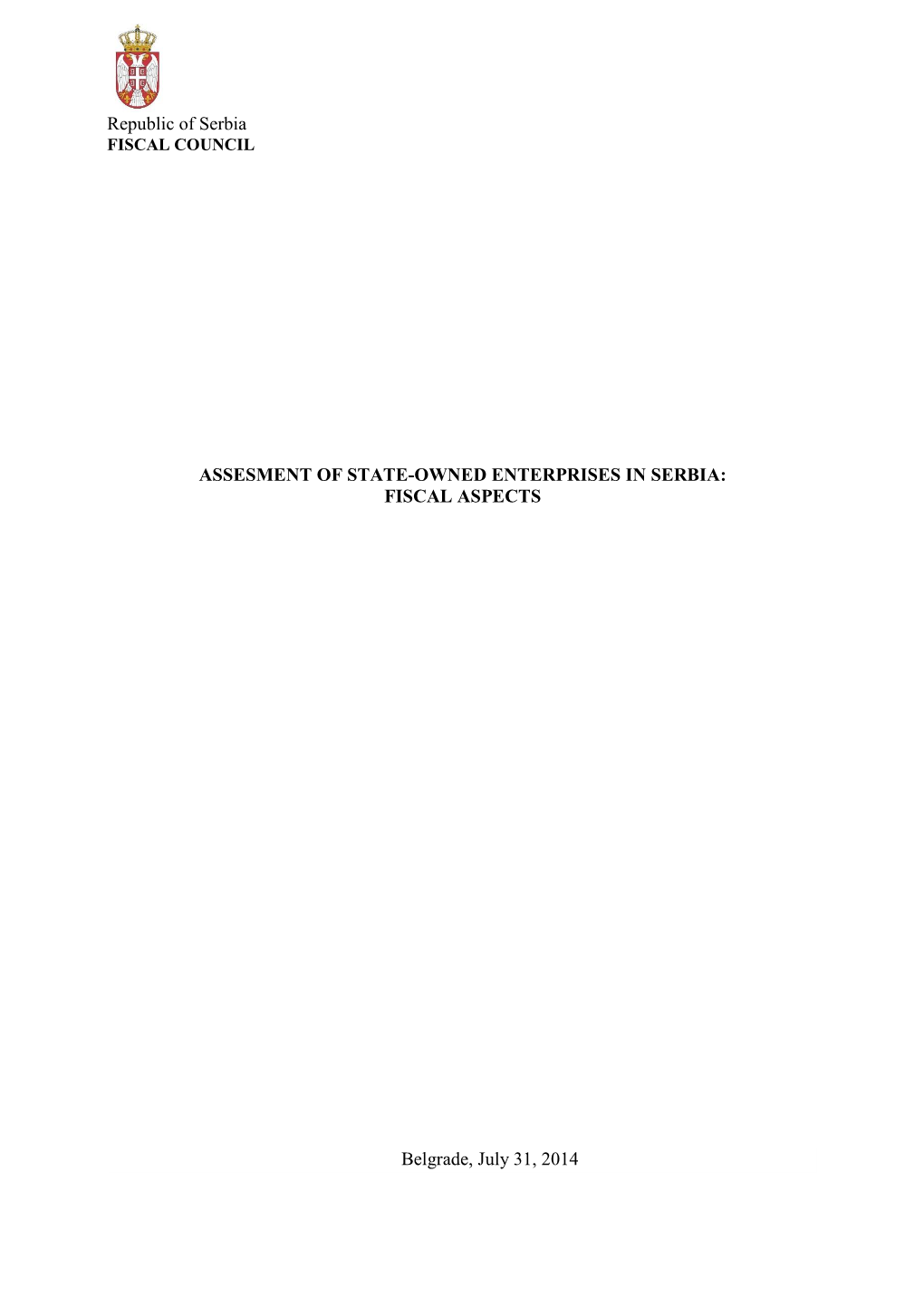 Assesment of State-Owned Enterprises in Serbia: Fiscal Aspects