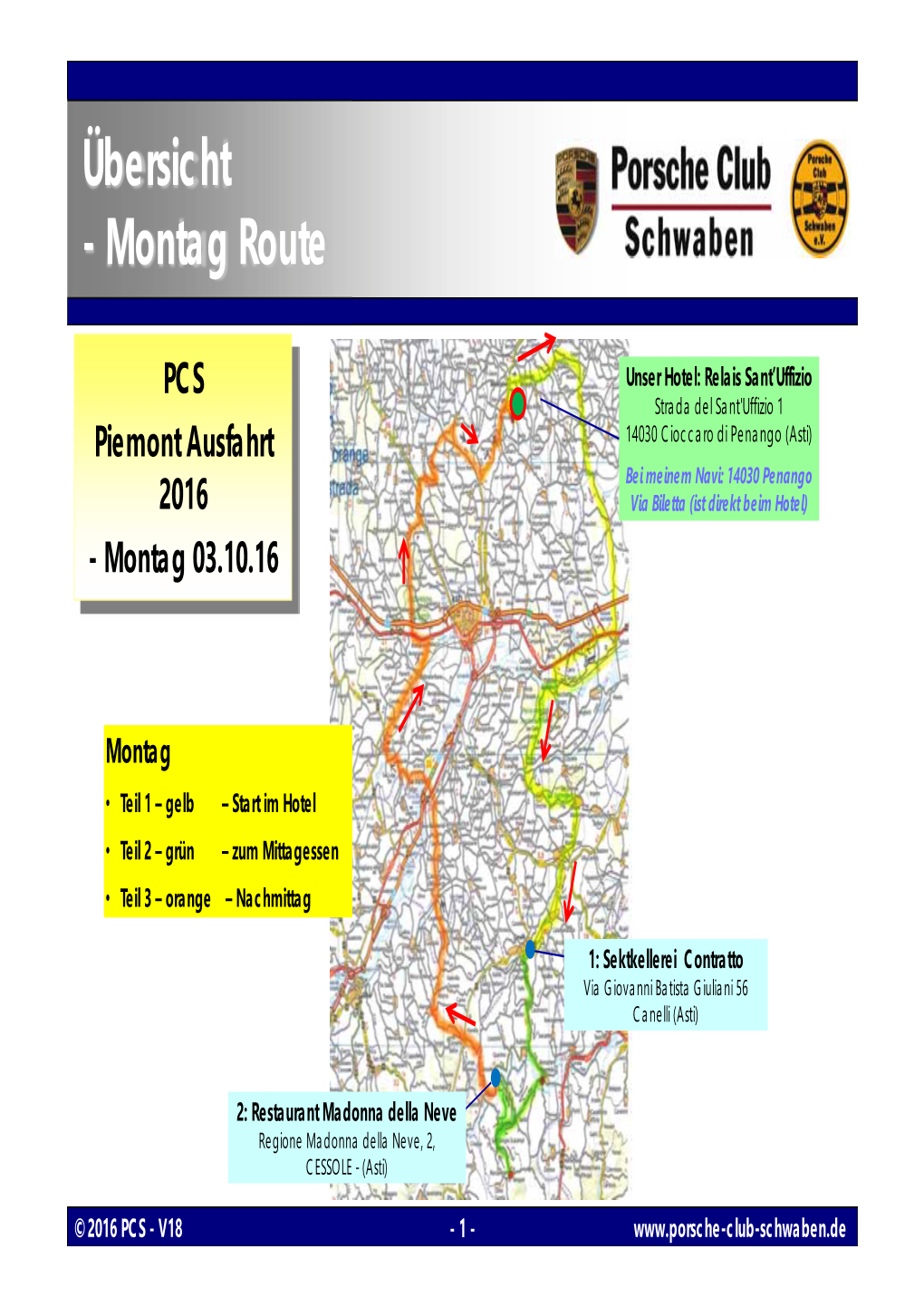 Übersicht - Montag Route