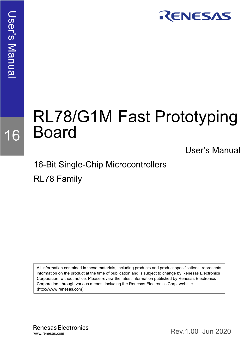 RL78/G1M Fast Prototyping Board User's Manual